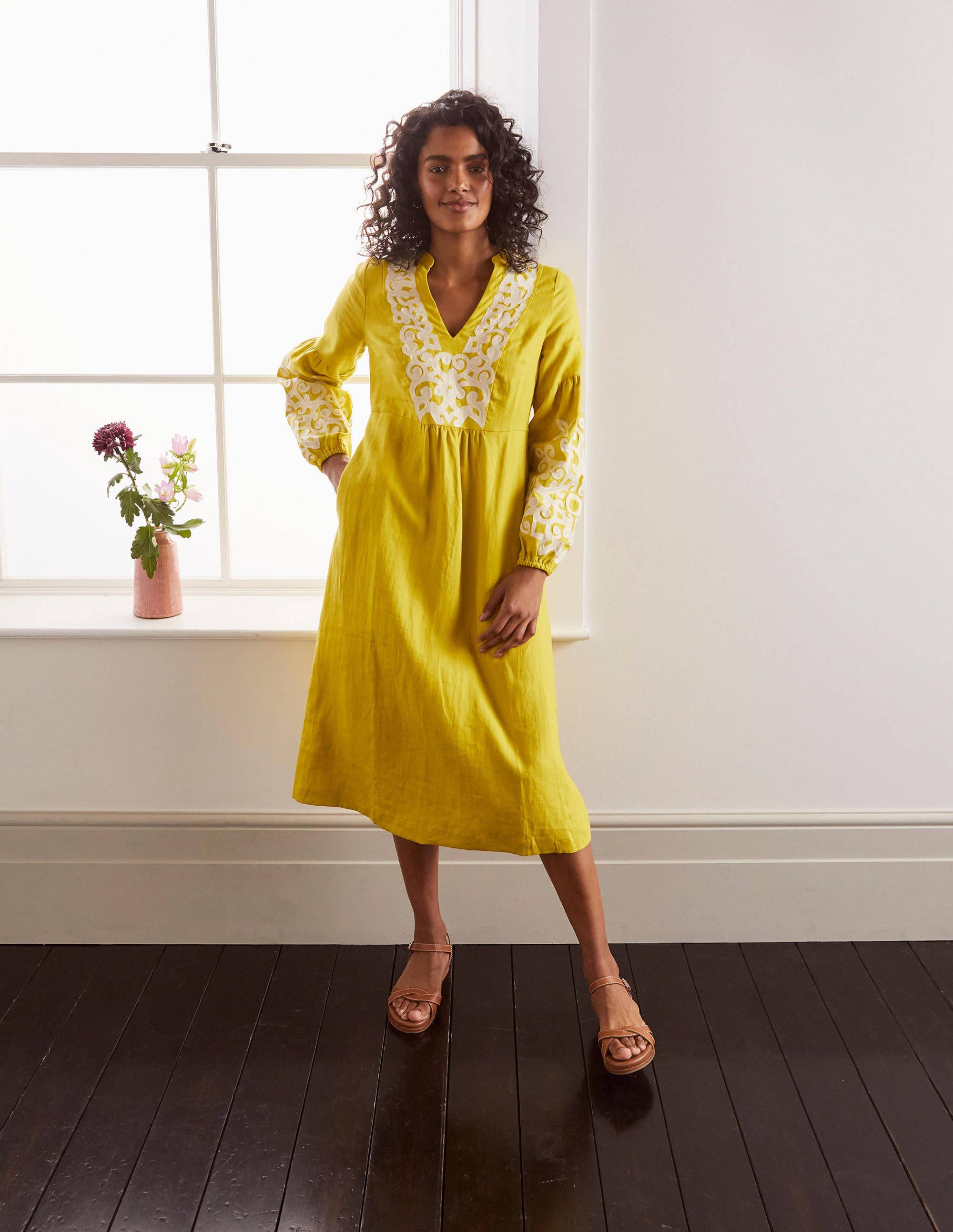 Leonie Linen Dress-Chartreuse - Image 1