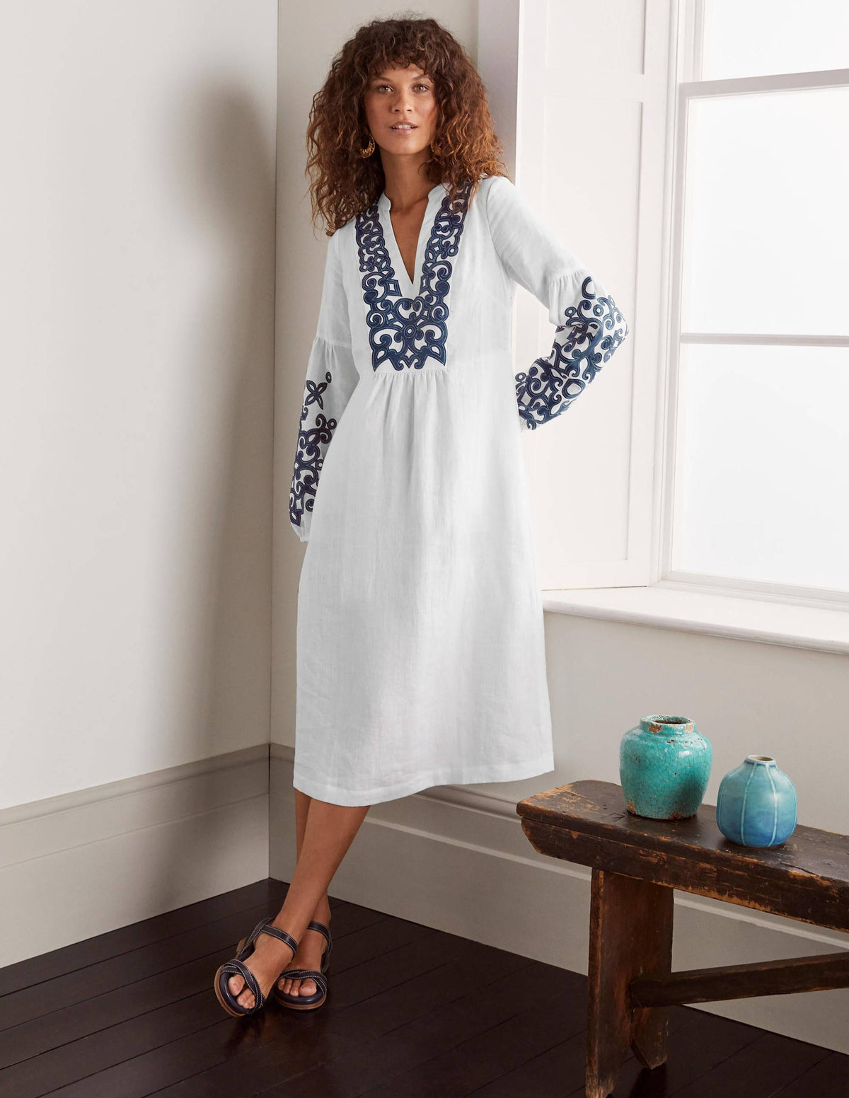 Leonie Linen Dress-White - Image 5