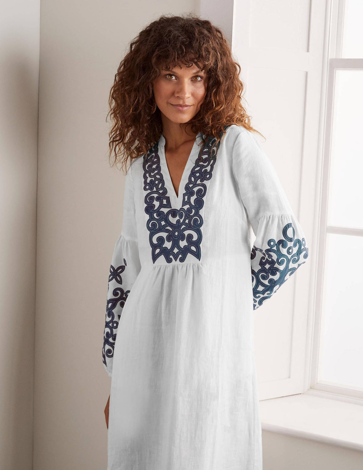 Leonie Linen Dress-White - Image 1
