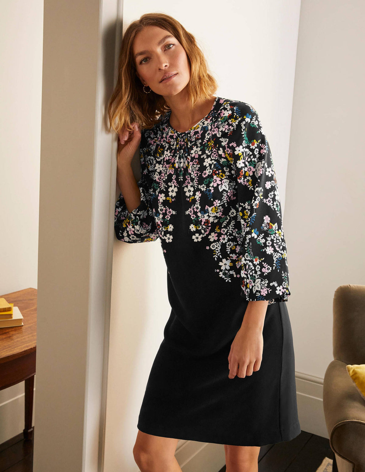 Keira Shift Dress-Black, Posy Placement Front - Image 5