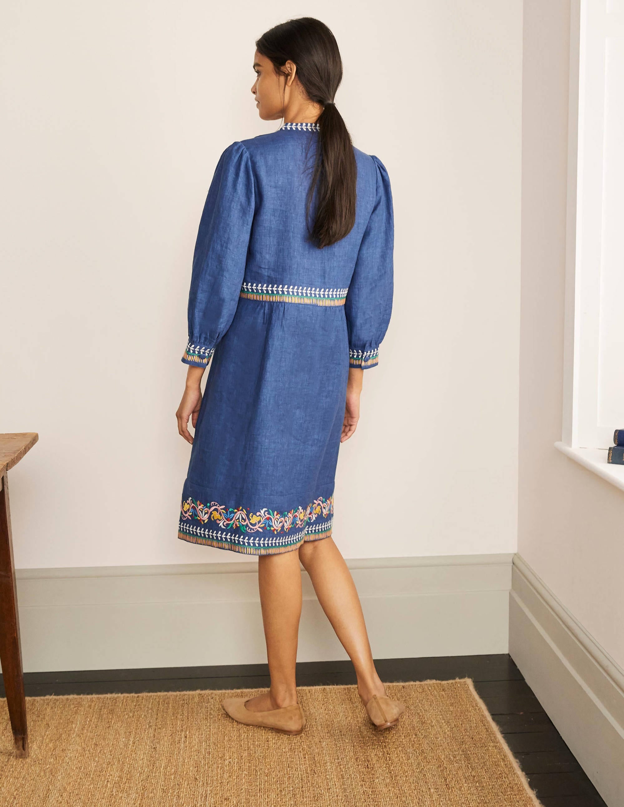 Dakota Embroidered Linen Dress-Mid Blue Delave - Image 2