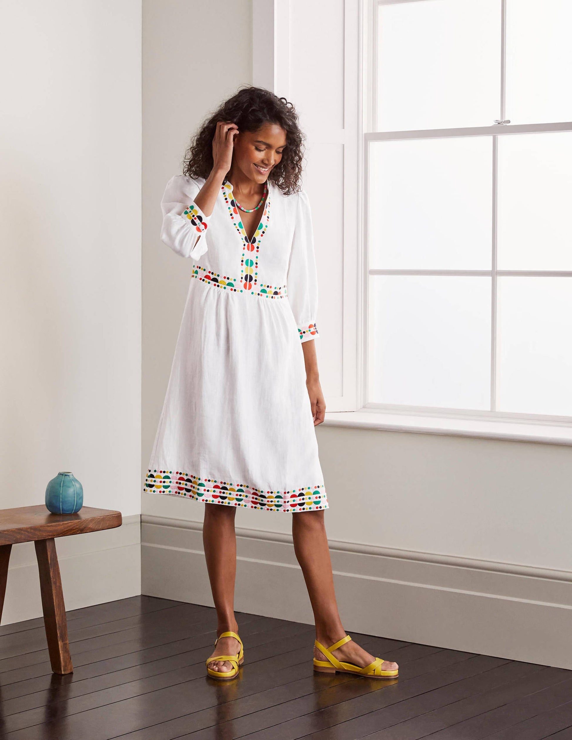 Dakota Embroidered Linen Dress-White-4