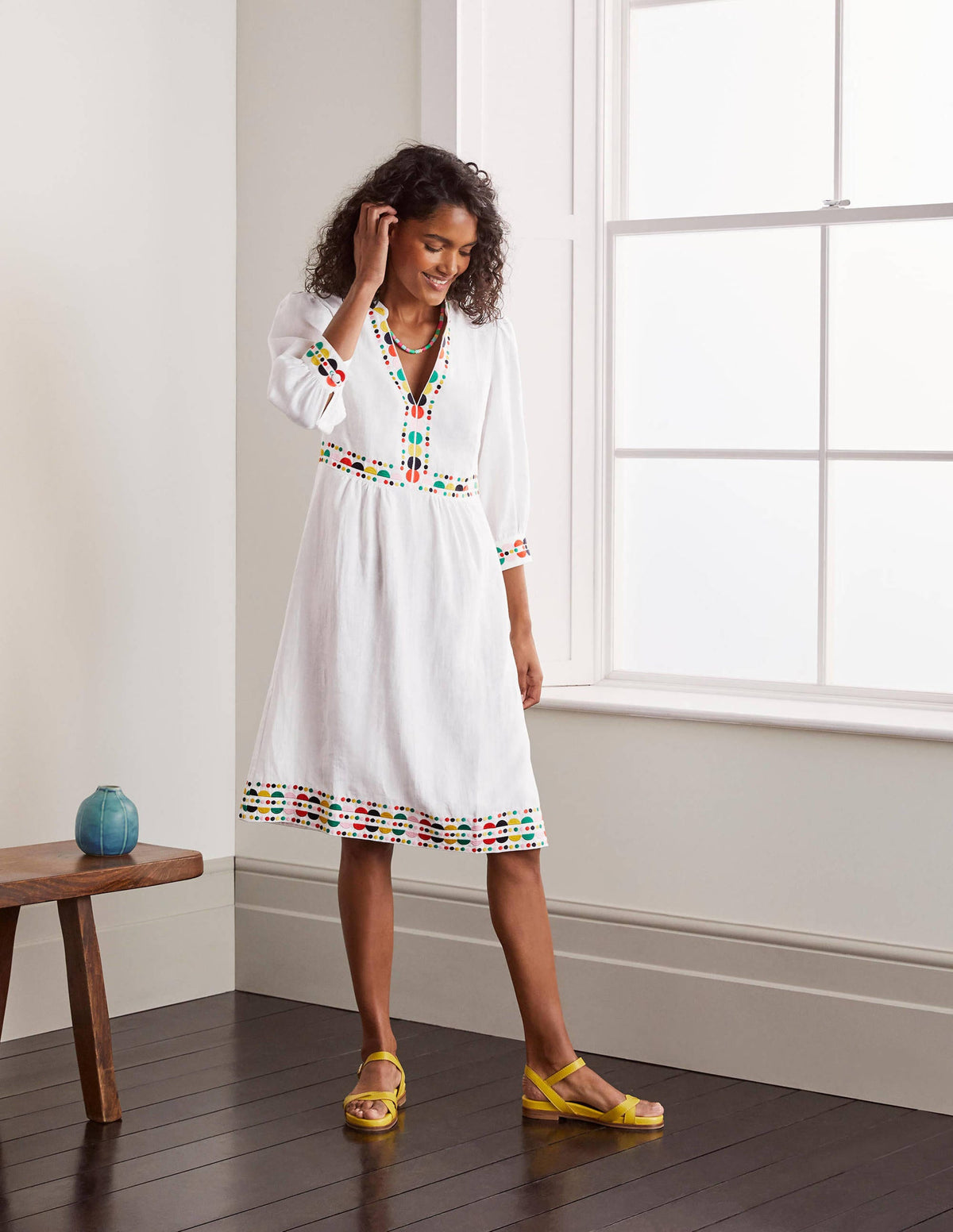 Dakota Embroidered Linen Dress-White - Image 4