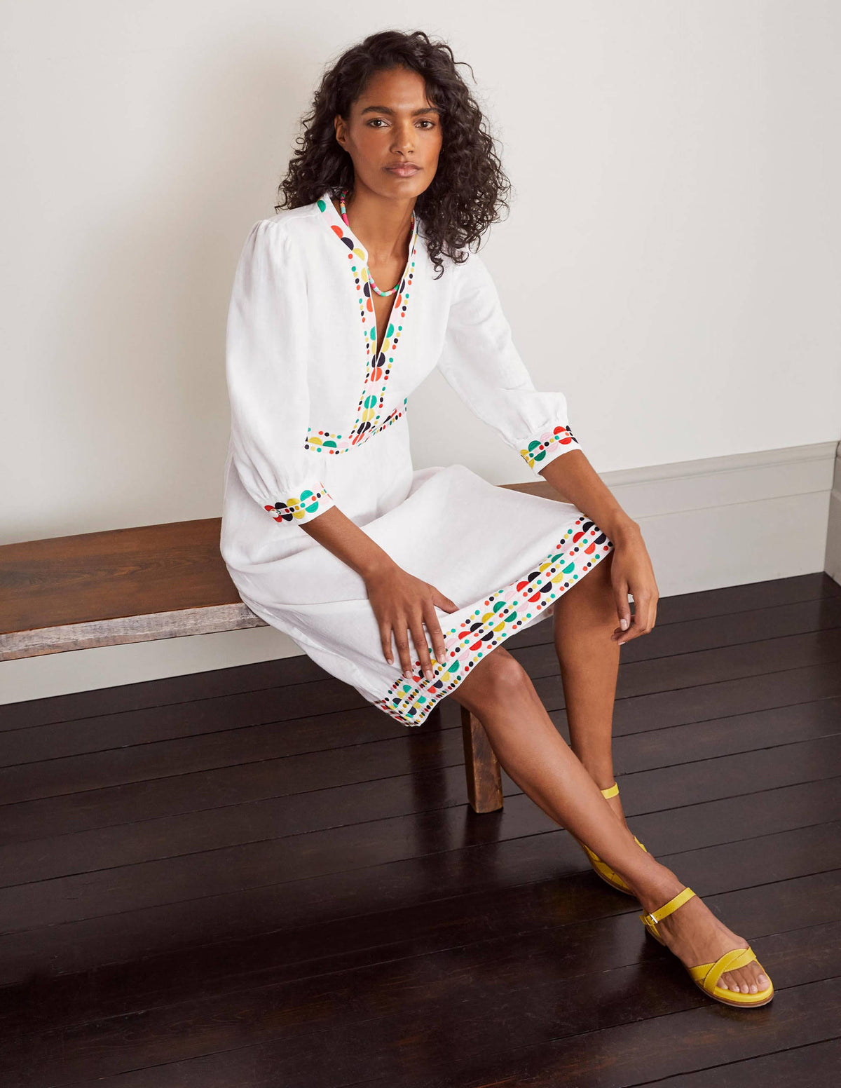 Dakota Embroidered Linen Dress-White - Image 1