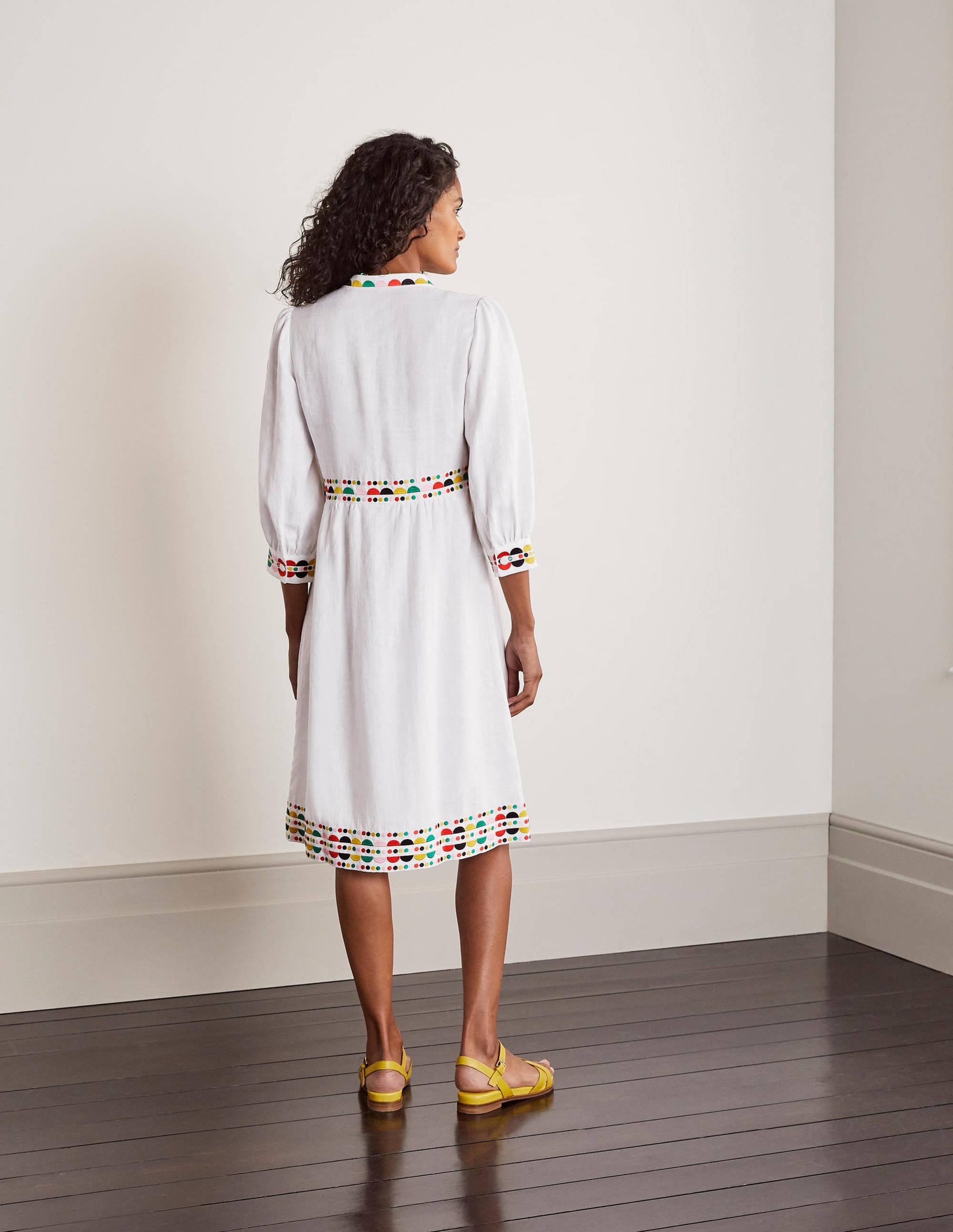 Dakota Embroidered Linen Dress-White - Image 2
