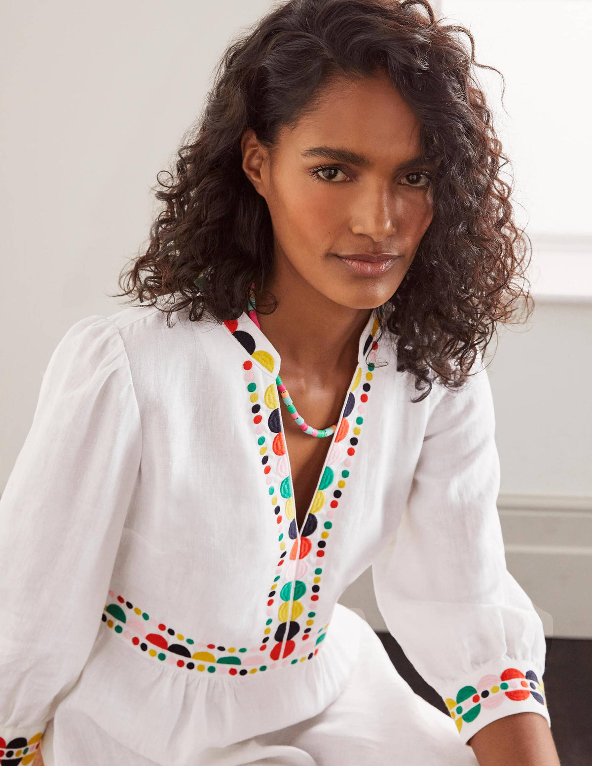 Dakota Embroidered Linen Dress-White-3