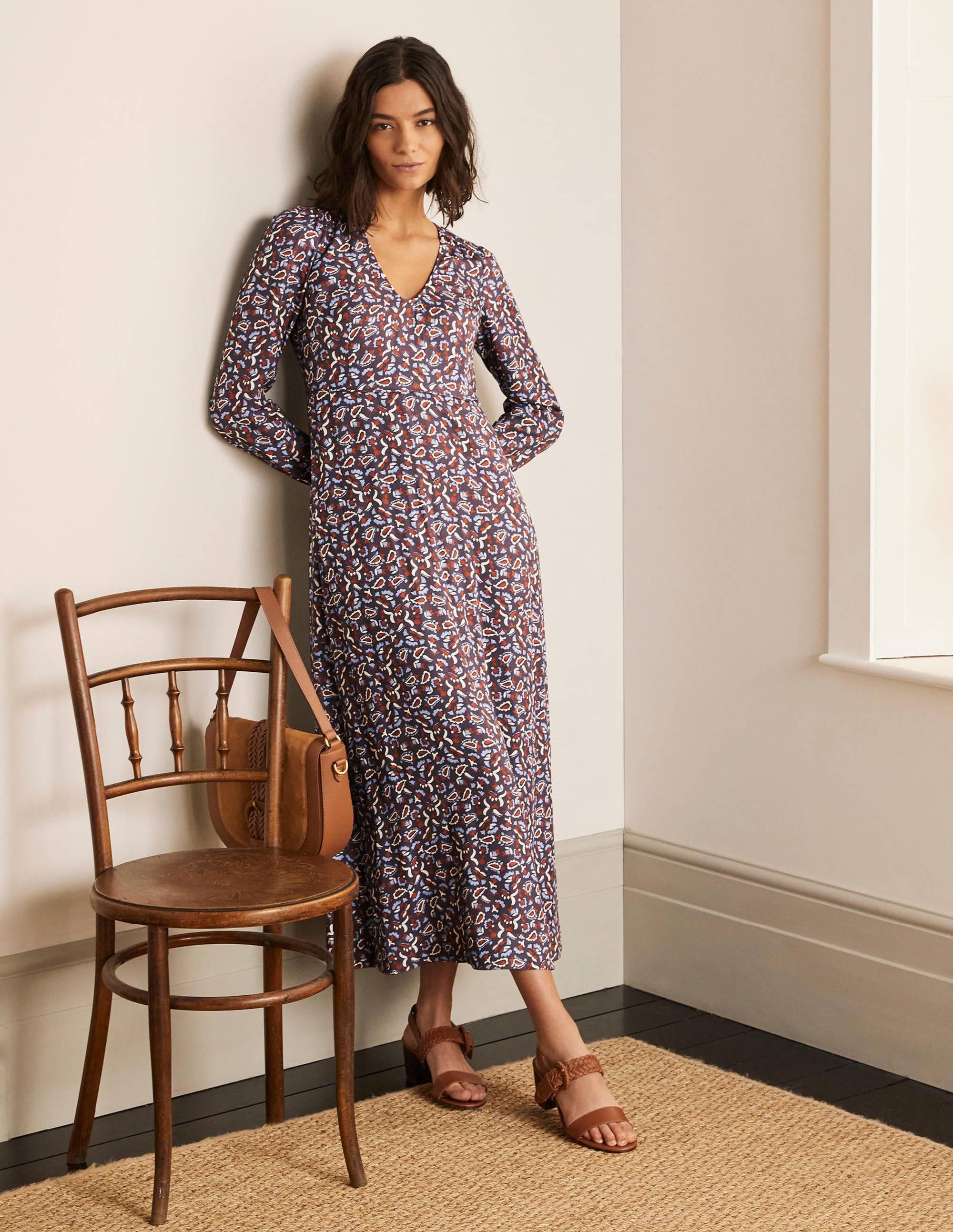 Tanya Midi Dress-Asphalt, Floral Paisley - Image 1