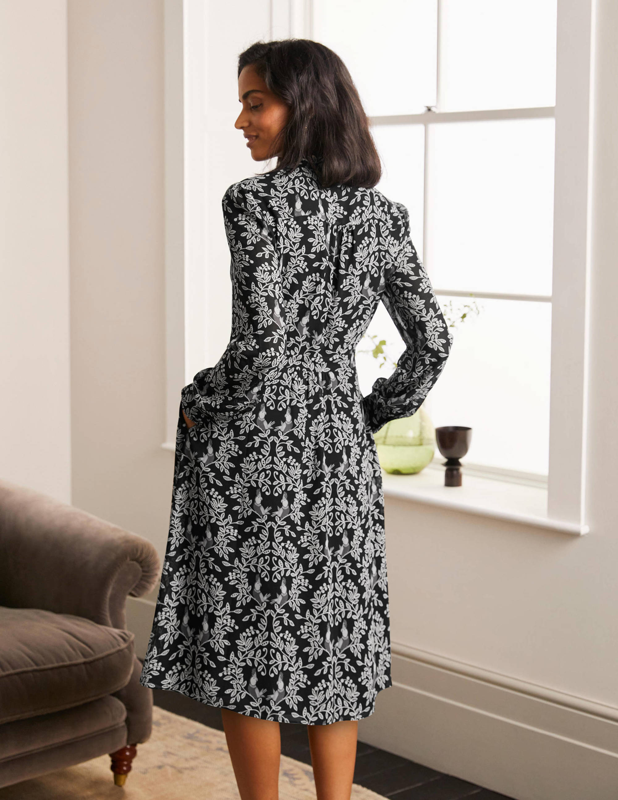 Sylvia Shirt Dress-Black, Parrot Paradise - Image 2