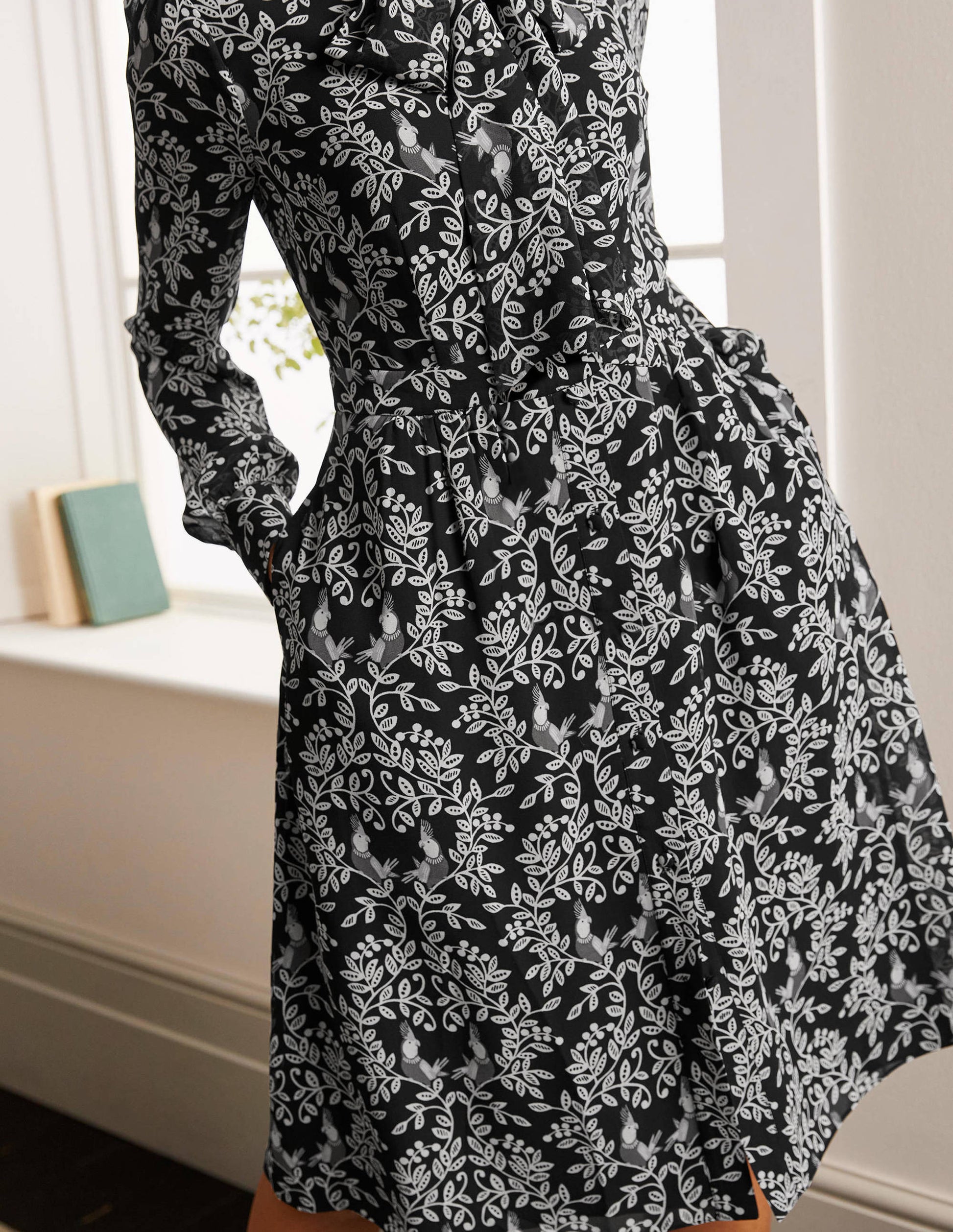 Sylvia Shirt Dress-Black, Parrot Paradise-3