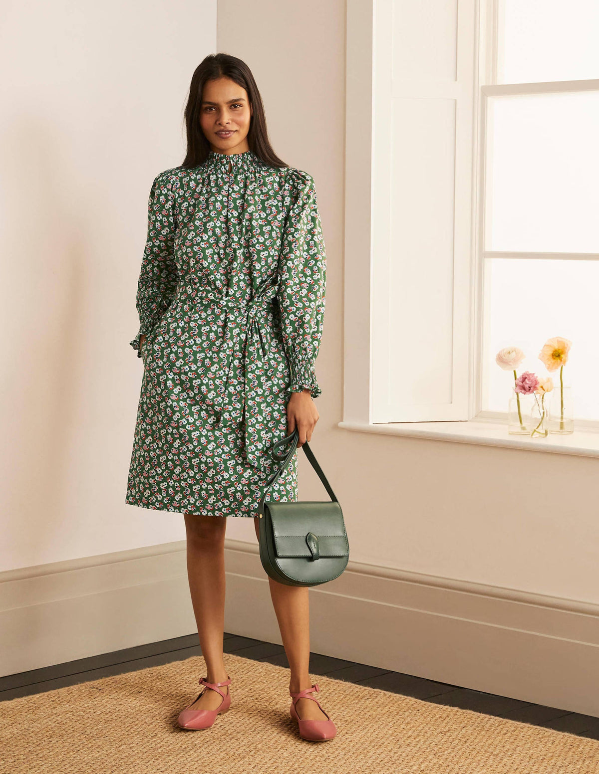 Ellie Smocked Dress-Broad Bean, Painted Ditsy - Image 1