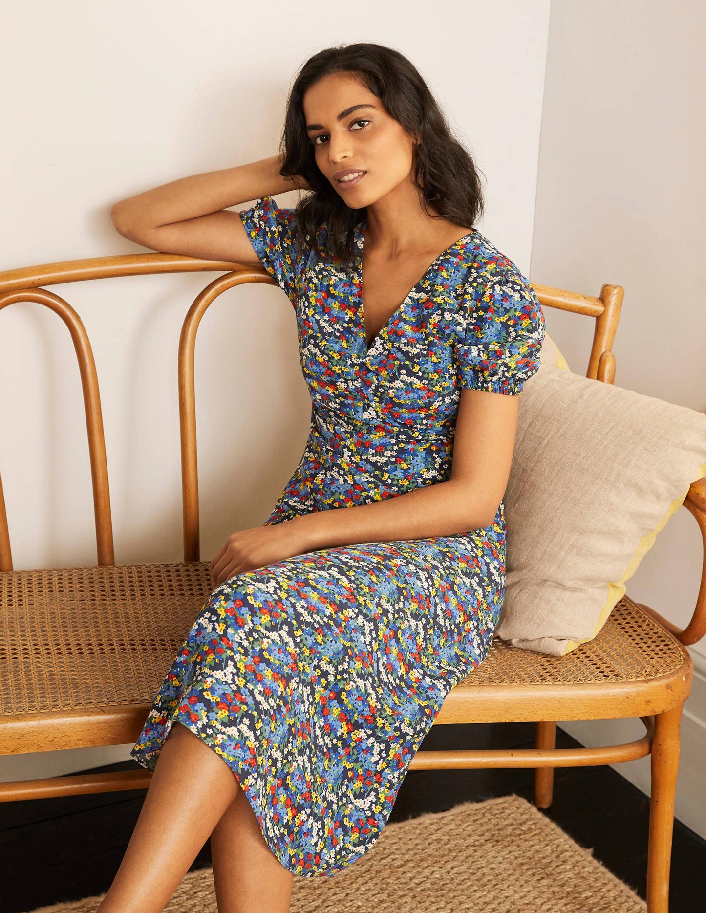 Tessa Midi Dress-French Navy/Broad Bean, Ditsy