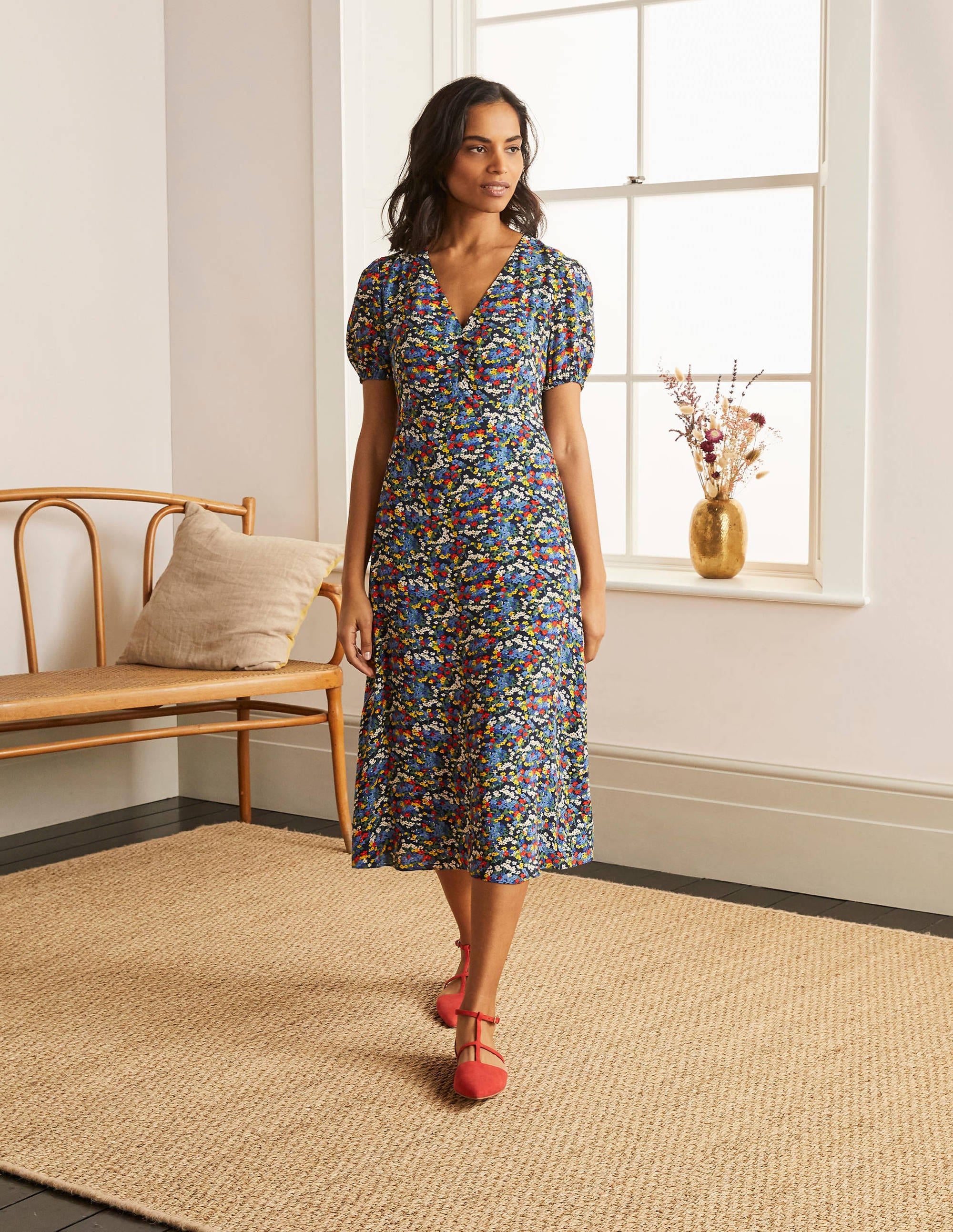 Tessa Midi Dress-French Navy/Broad Bean, Ditsy - Image 1