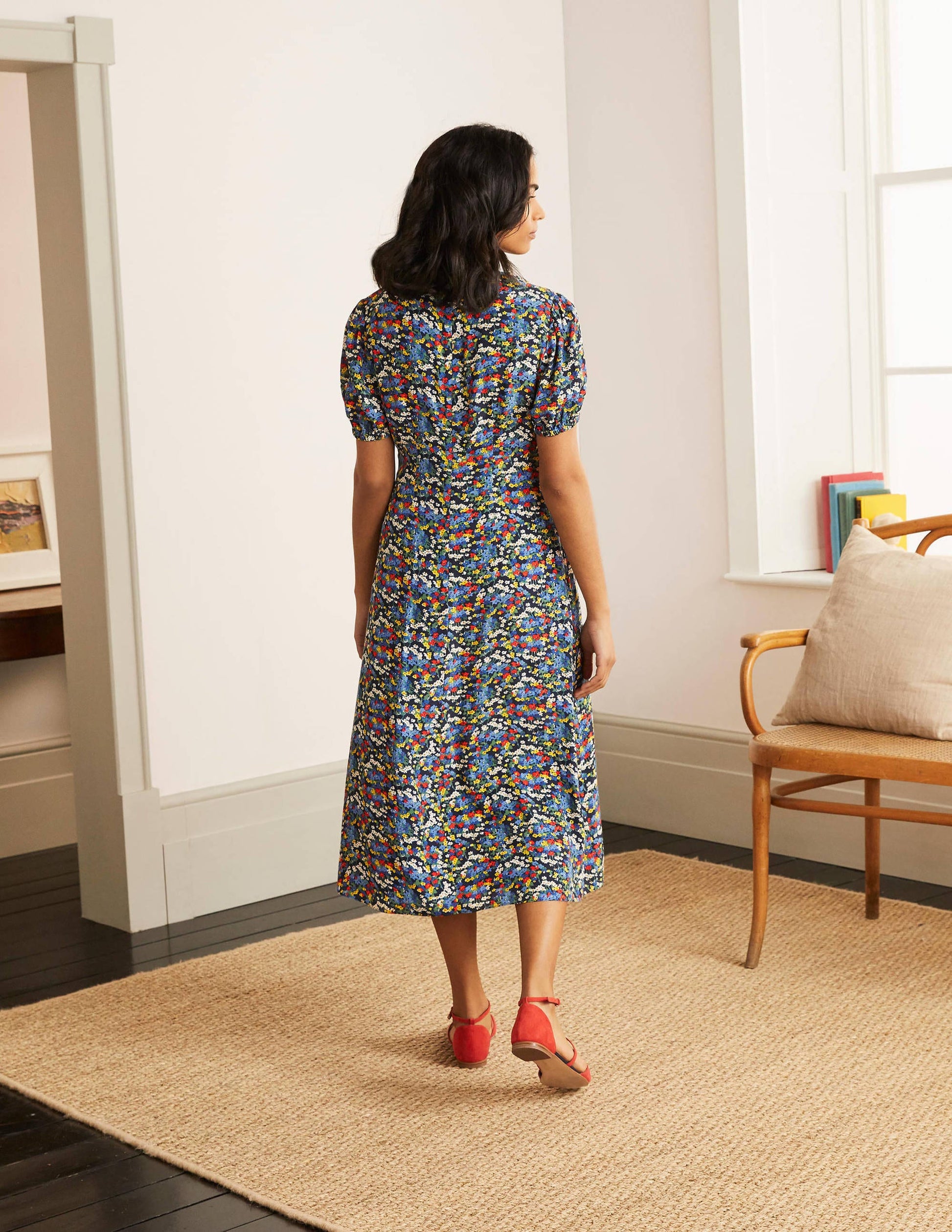 Tessa Midi Dress-French Navy/Broad Bean, Ditsy-2