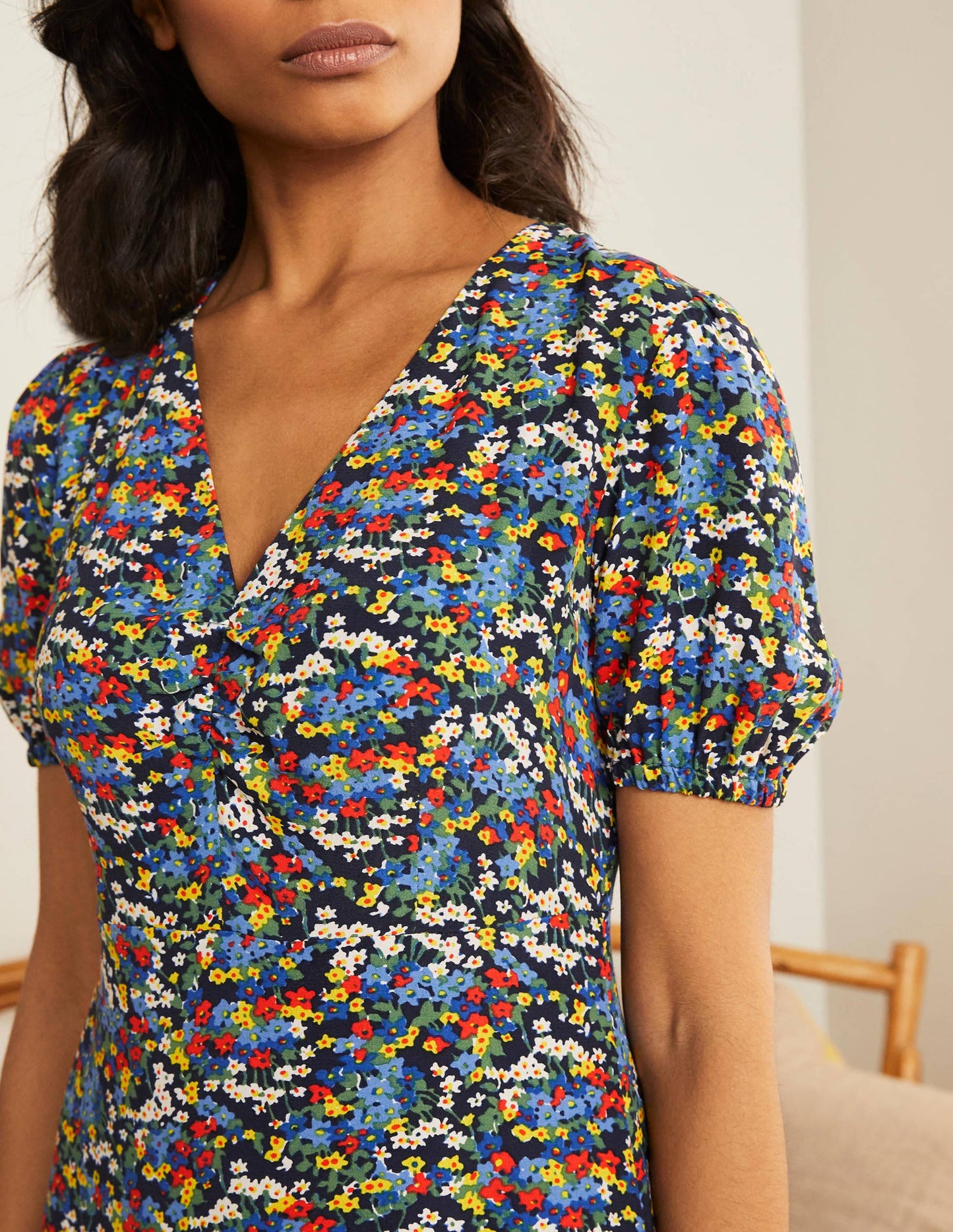 Tessa Midi Dress-French Navy/Broad Bean, Ditsy