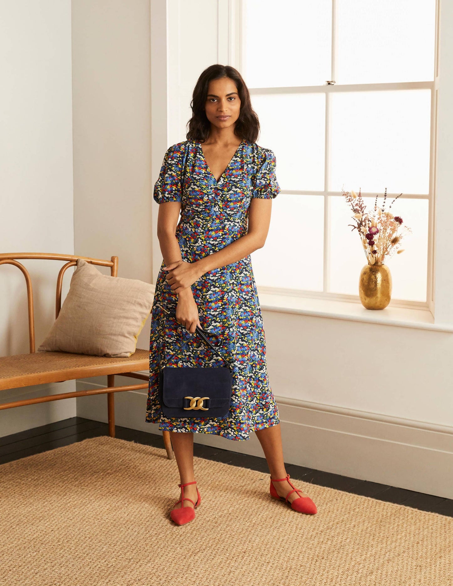 Tessa Midi Dress-French Navy/Broad Bean, Ditsy