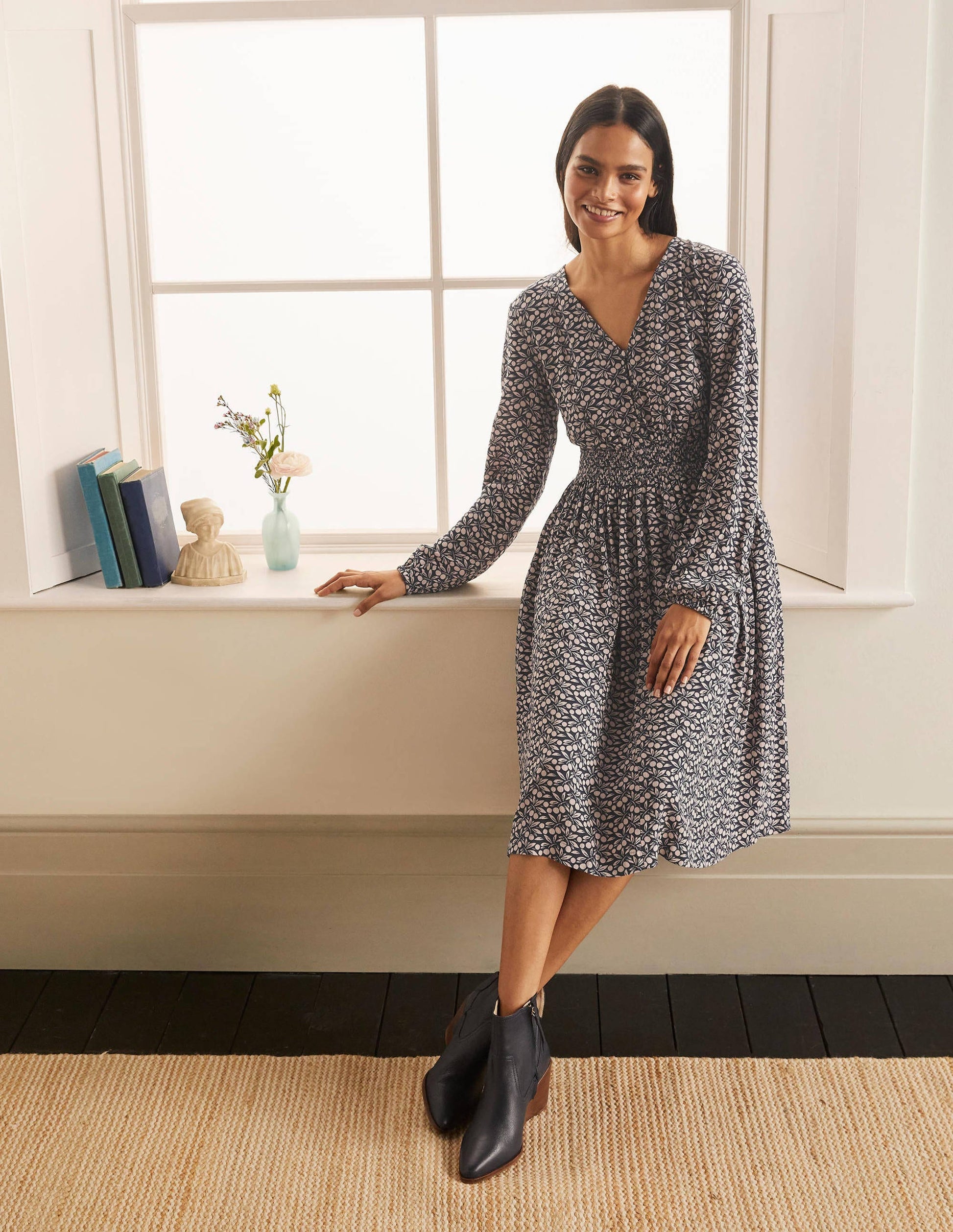 Susannah Smocked Dress-Navy, Berry Branch-4