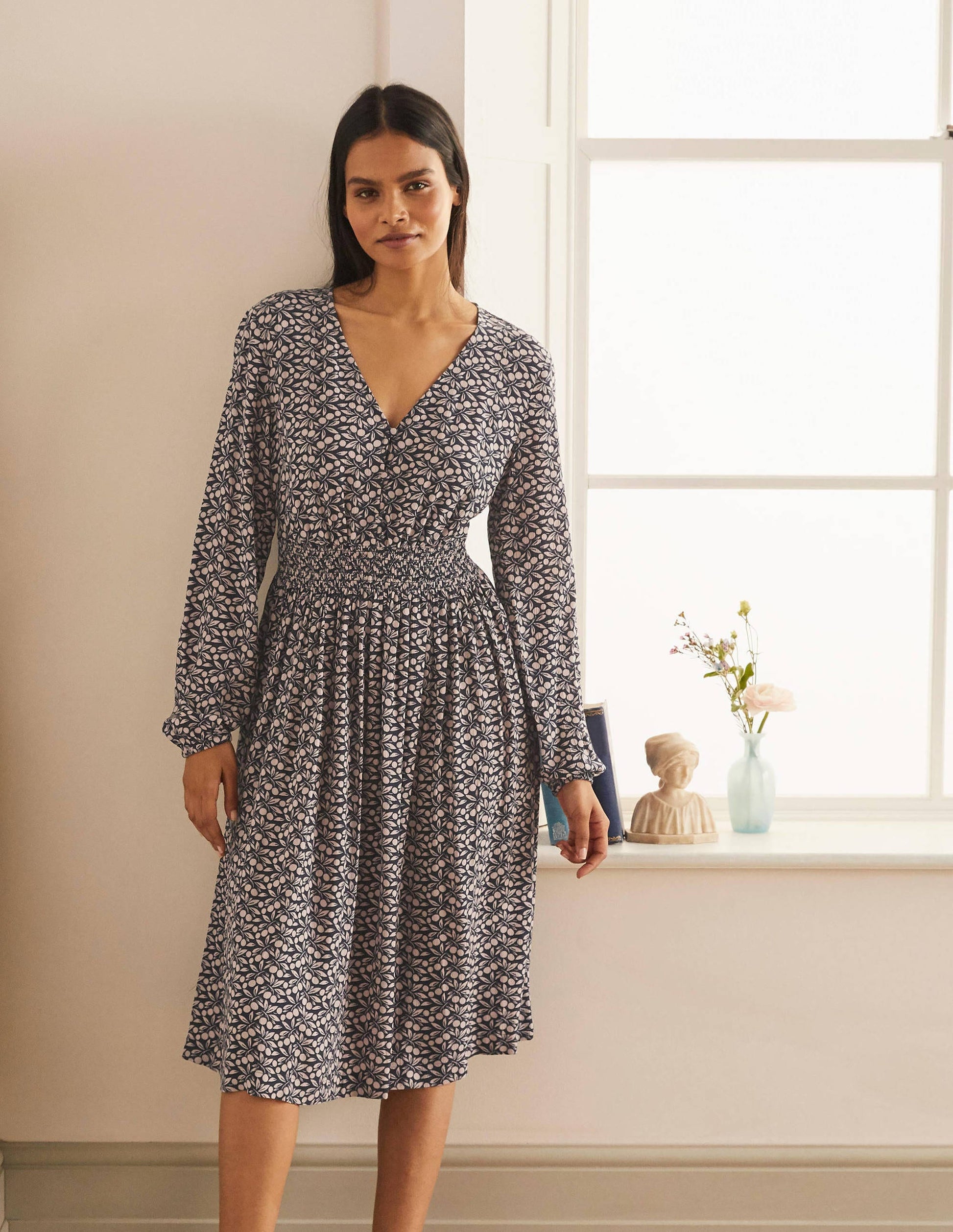 Susannah Smocked Dress-Navy, Berry Branch-1