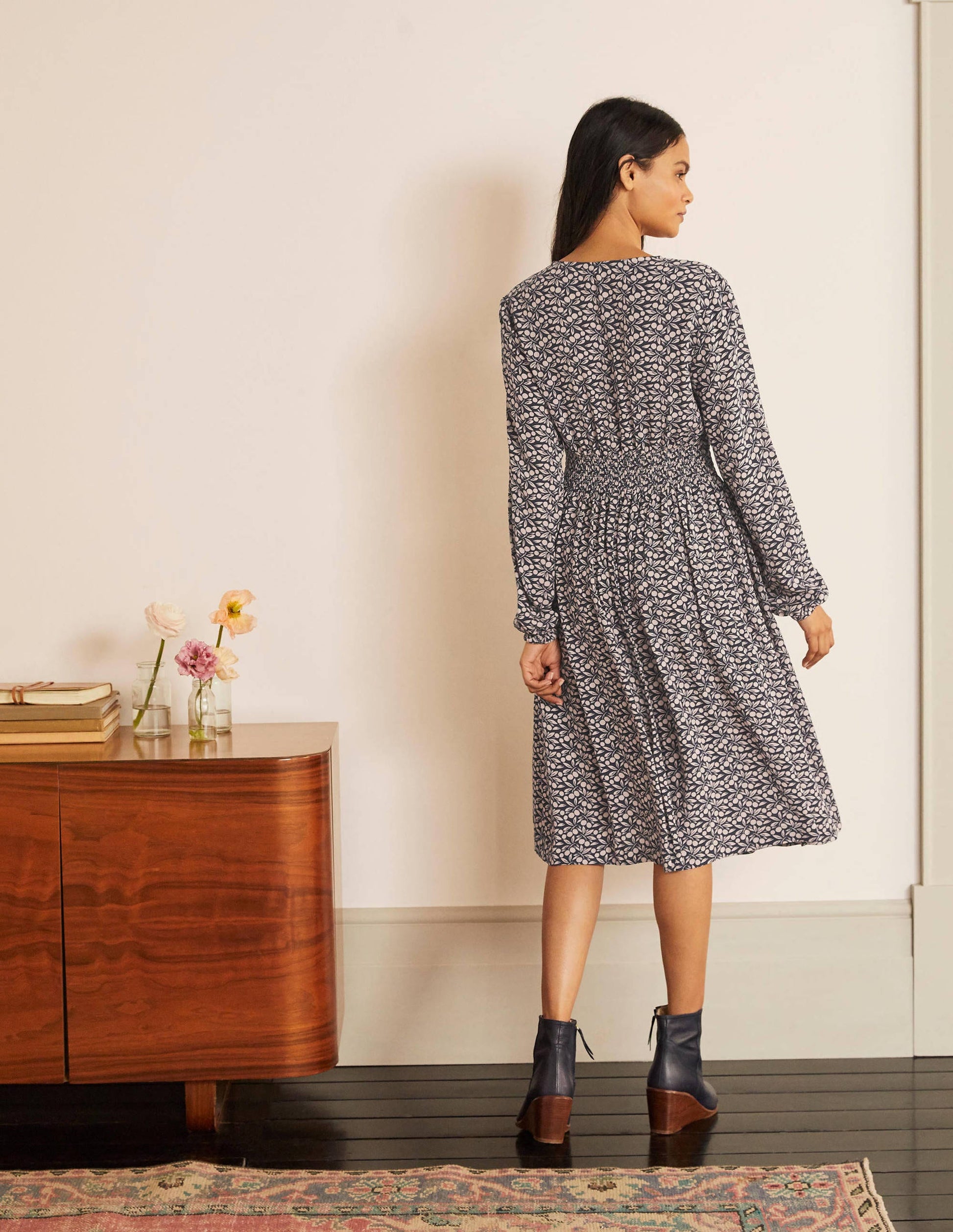 Susannah Smocked Dress-Navy, Berry Branch-2