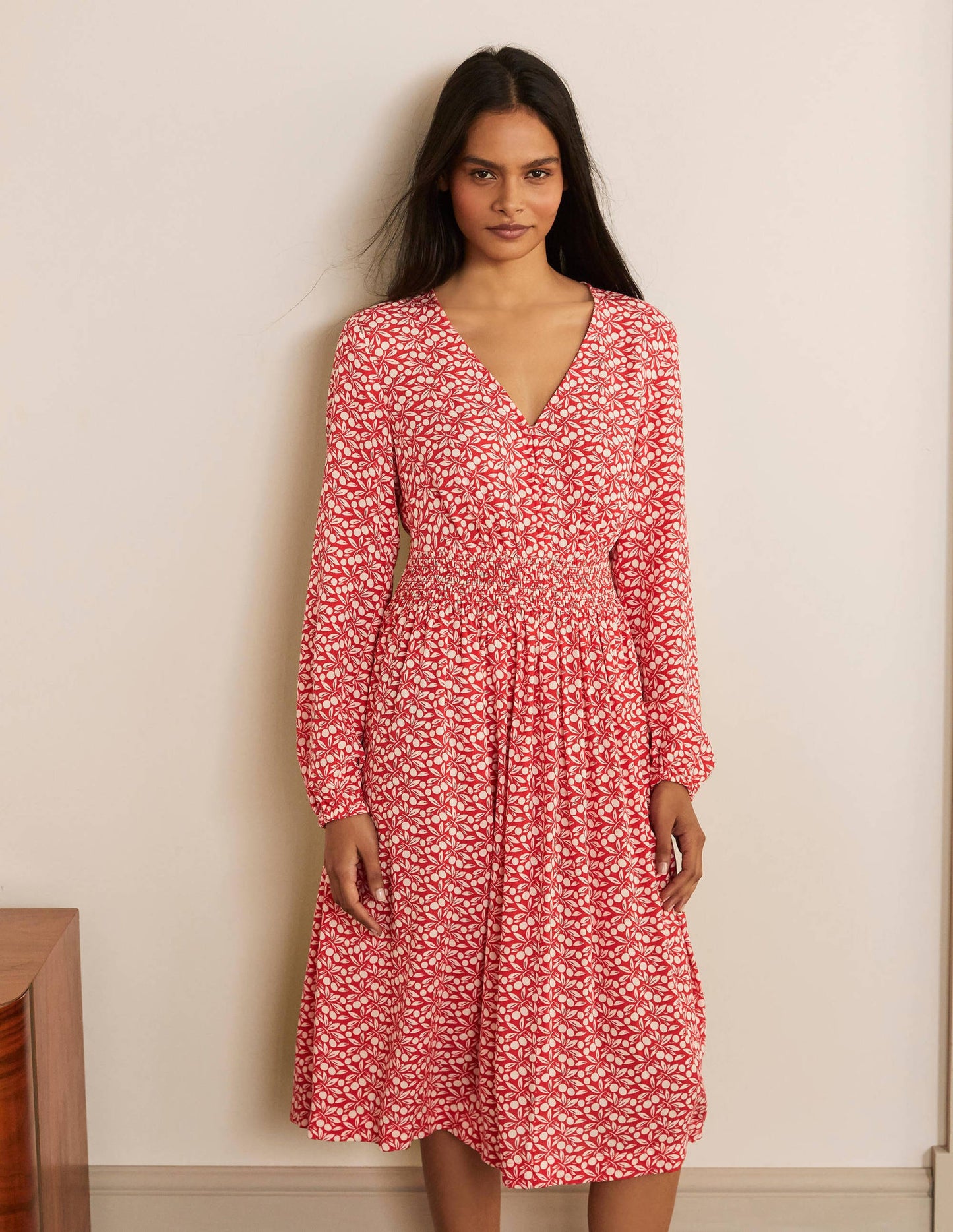 Susannah Smocked Dress-Cherry Red, Berry Branch