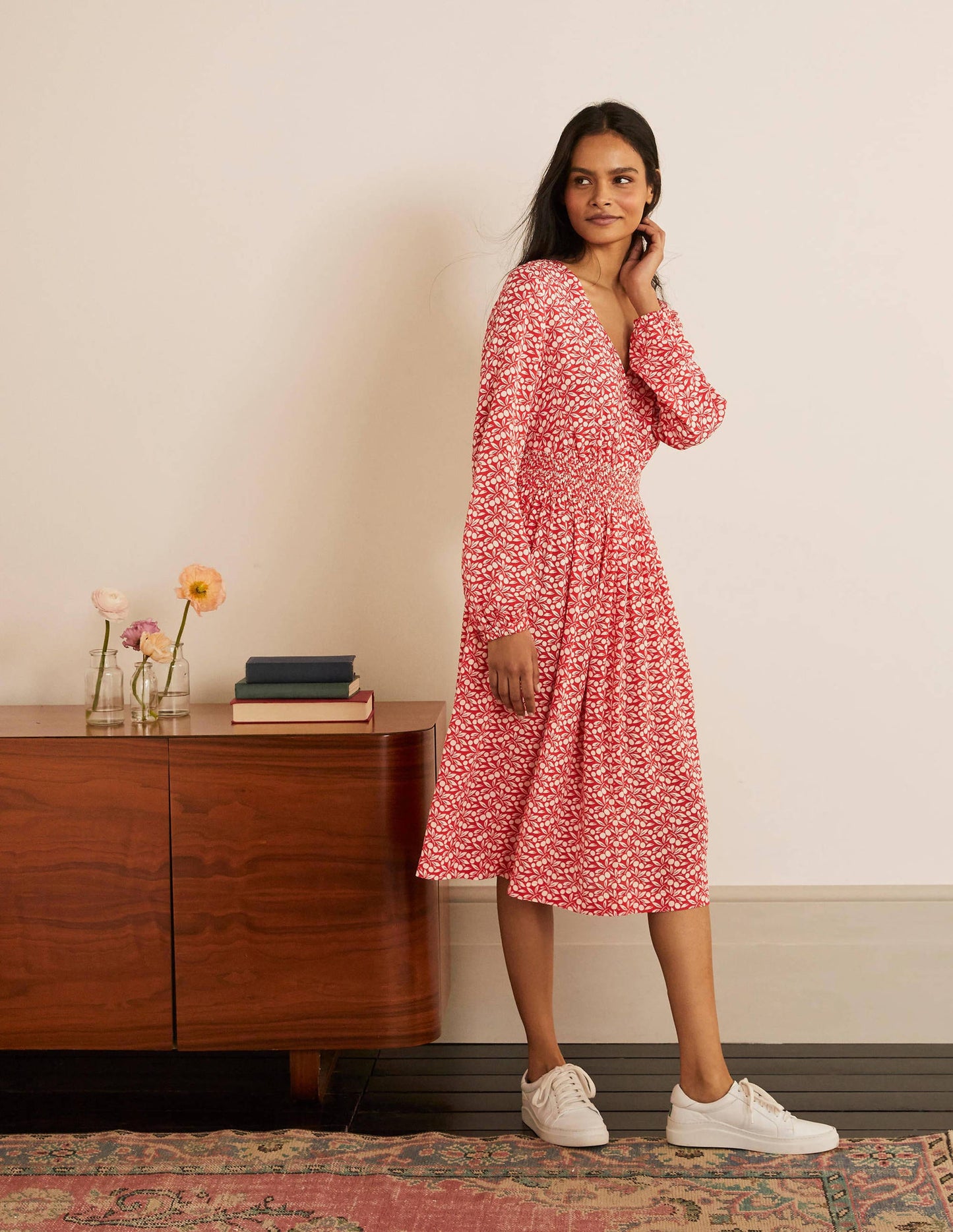 Susannah Smocked Dress-Cherry Red, Berry Branch