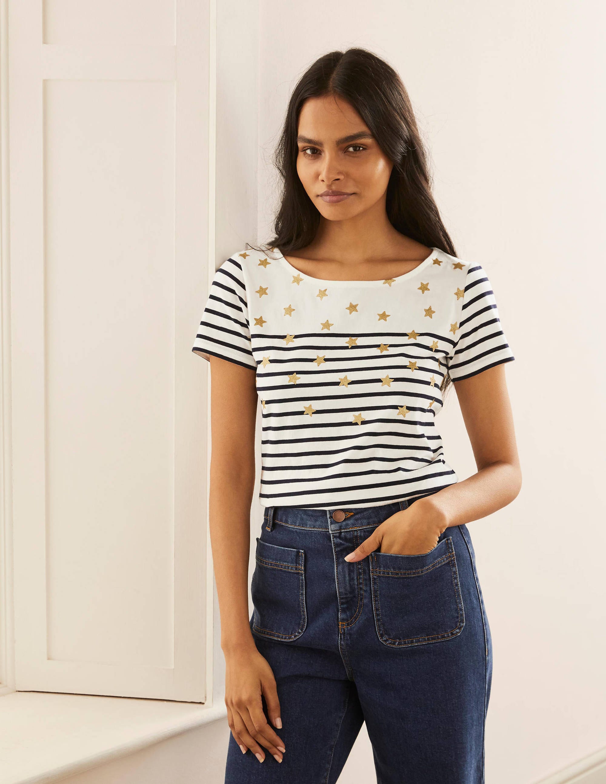 Short Sleeve Breton T-Shirt-Star Scatter Placement - Image 1