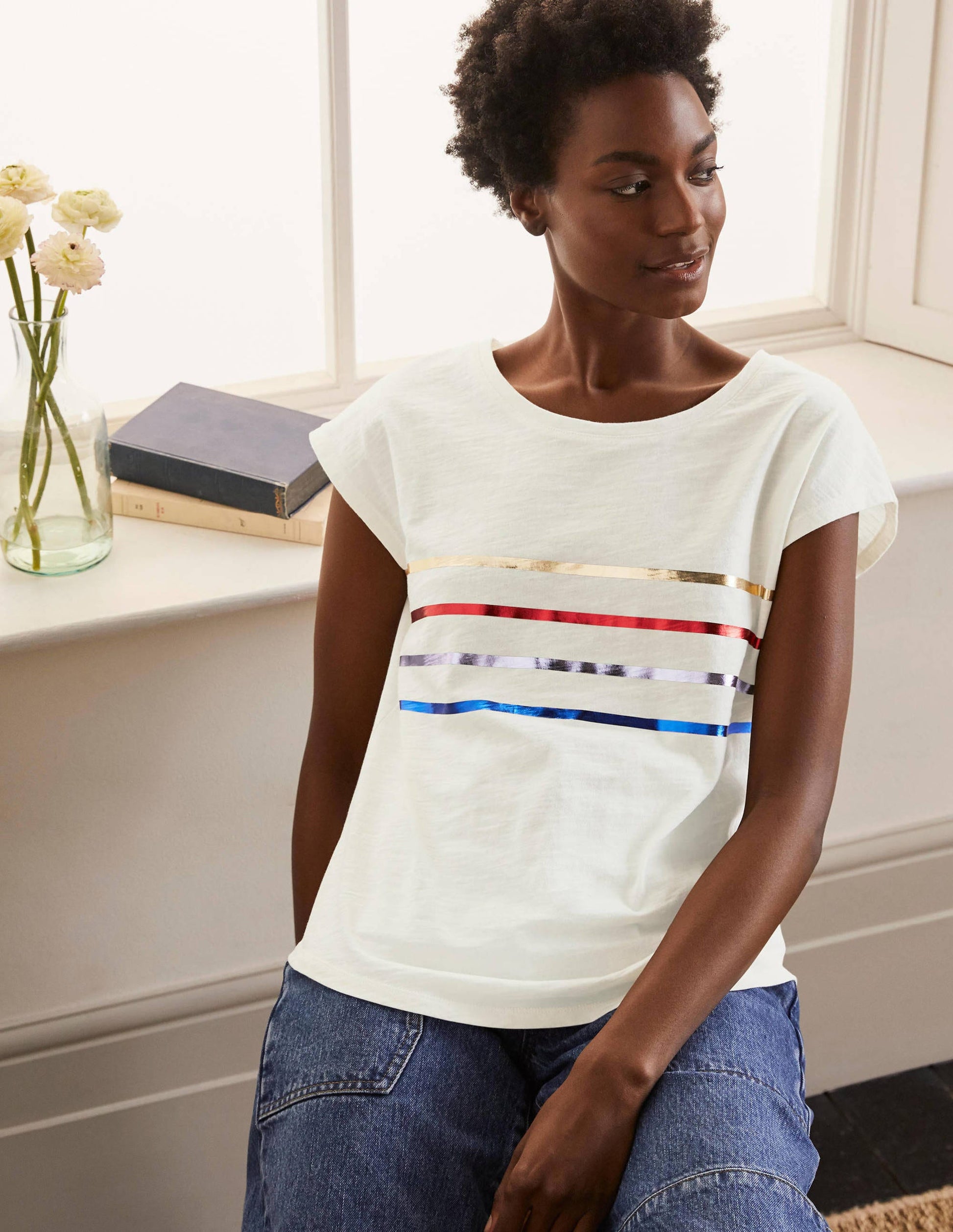 Robyn Jersey Tee-Rainbow Foil Stripe-1