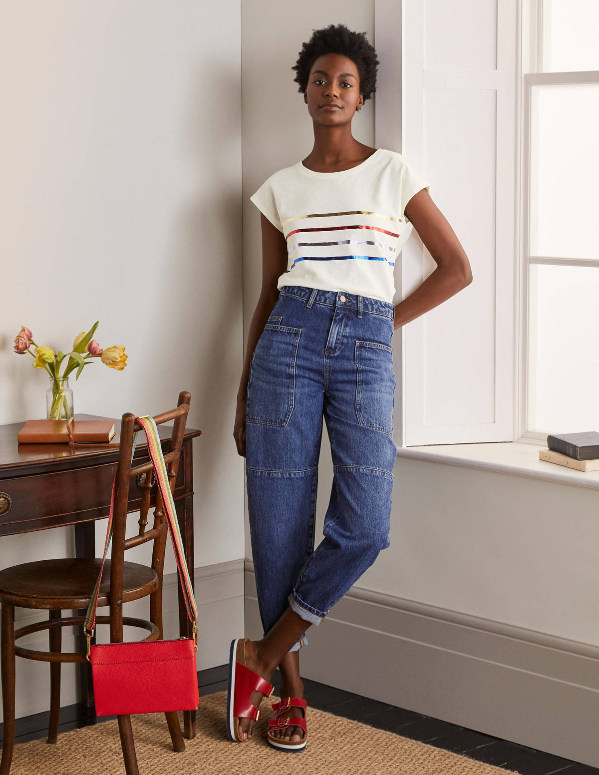 Robyn Jersey Tee-Rainbow Foil Stripe-2