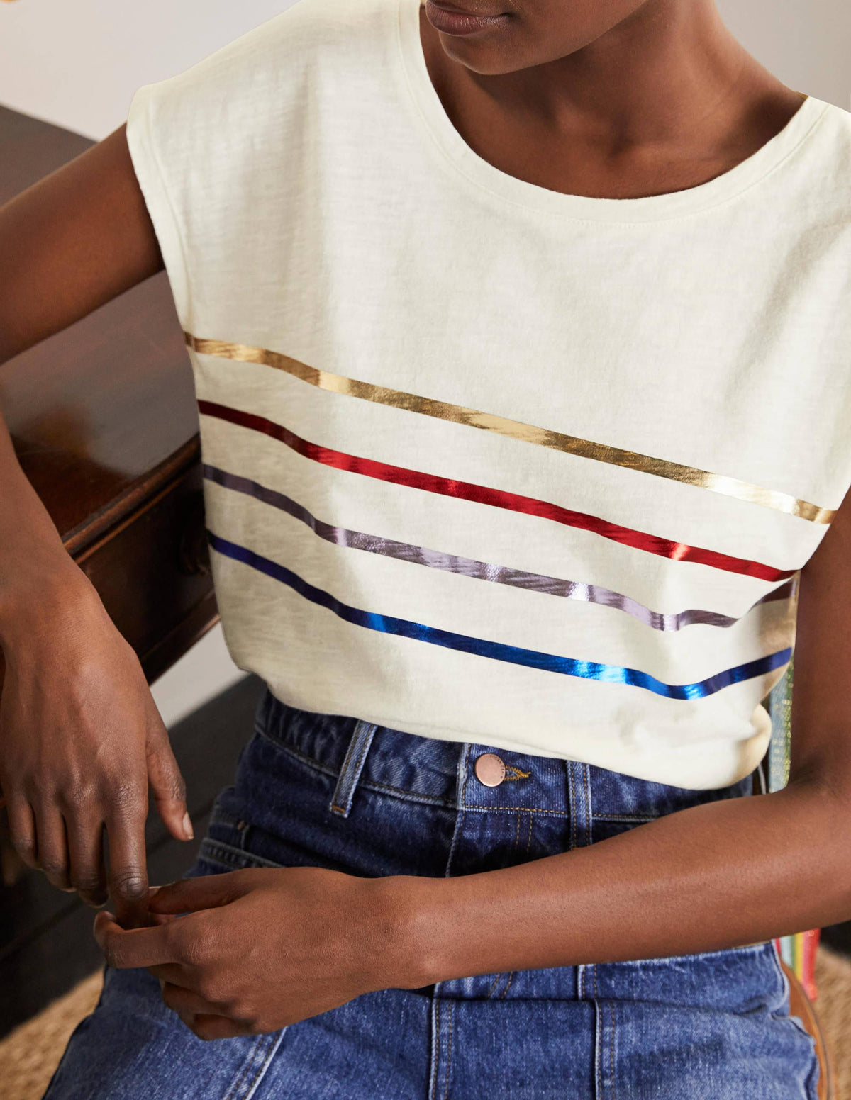 Robyn Jersey Tee-Rainbow Foil Stripe-4
