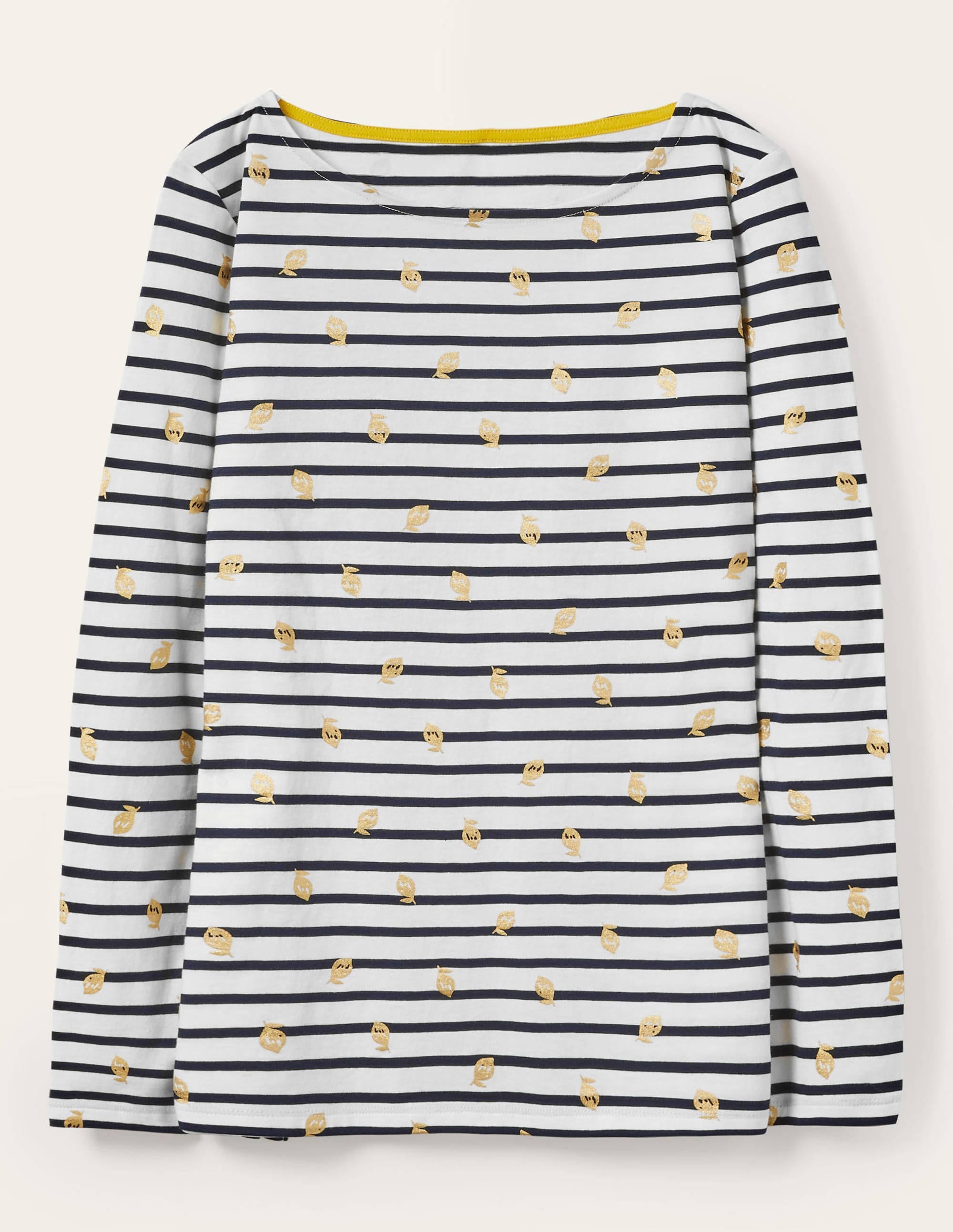 Long Sleeve Breton Top-Ivory/ Navy, Foil Lemons - Image 6