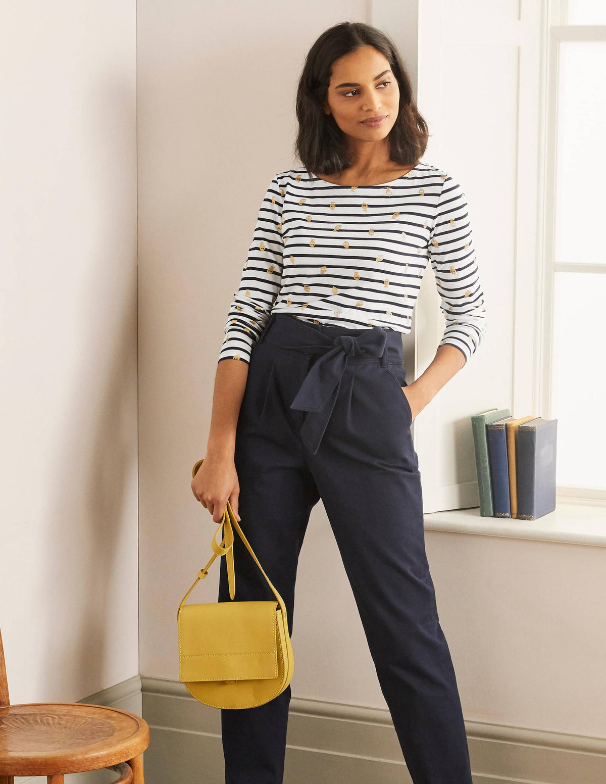Long Sleeve Breton Top-Ivory/ Navy, Foil Lemons-1
