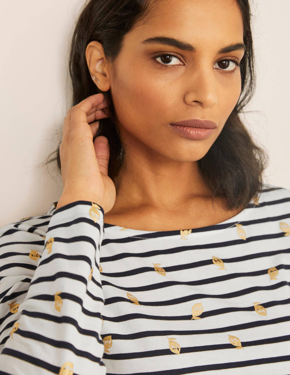 Long Sleeve Breton Top-Ivory/ Navy, Foil Lemons - Image 4