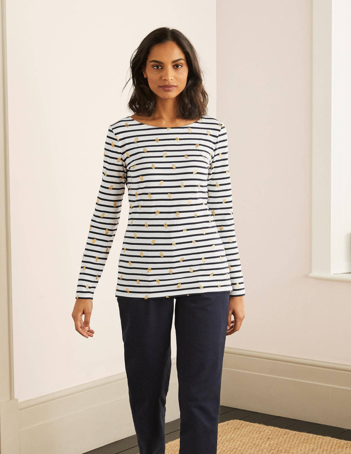 Long Sleeve Breton Top-Ivory/ Navy, Foil Lemons-5