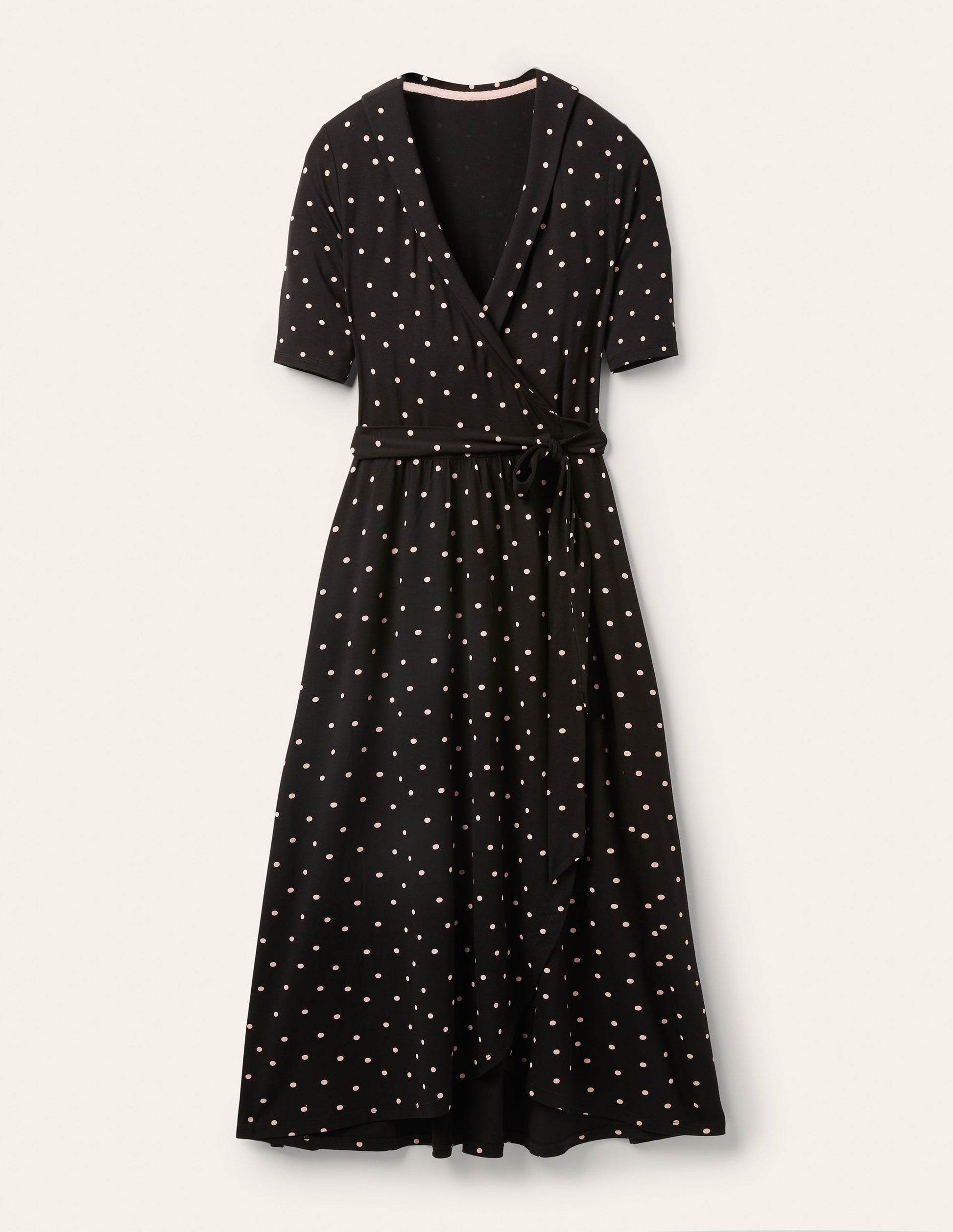 Lavinia Jersey Wrap Dress-Black, Polka Dot-5