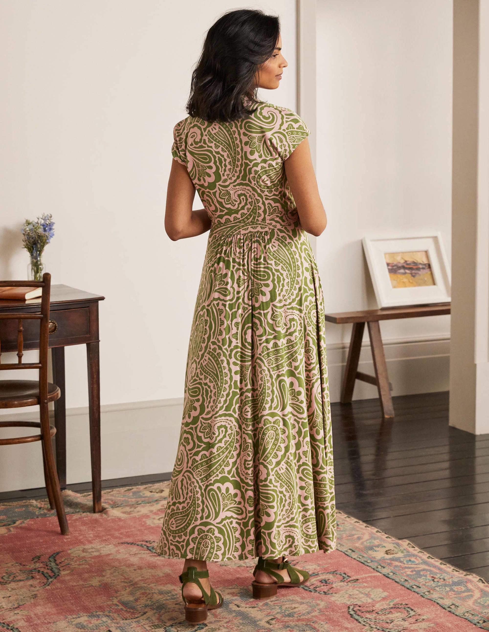 Eleanor Jersey Midi Dress-Pea, Summer Paisley - Image 3