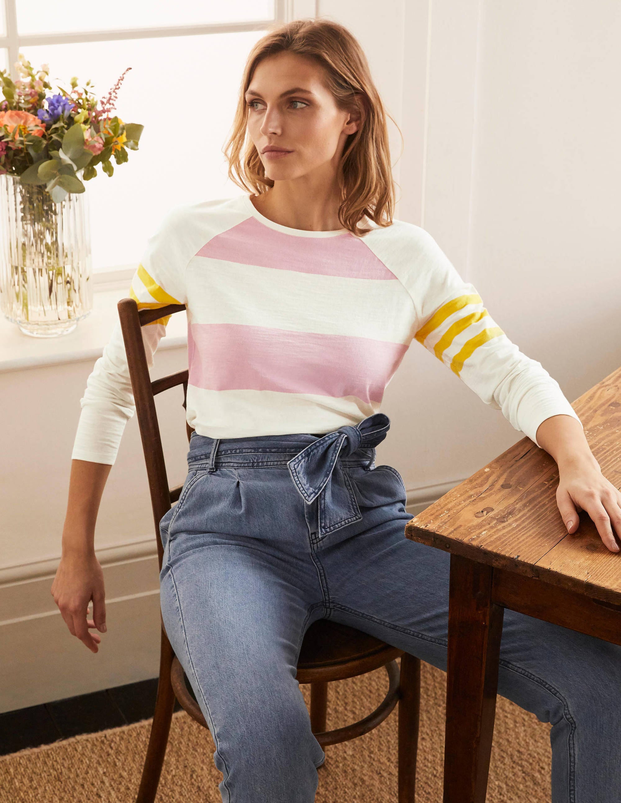Lorna Baseball Jersey Top-Soft Peony and Ivory - Image 1