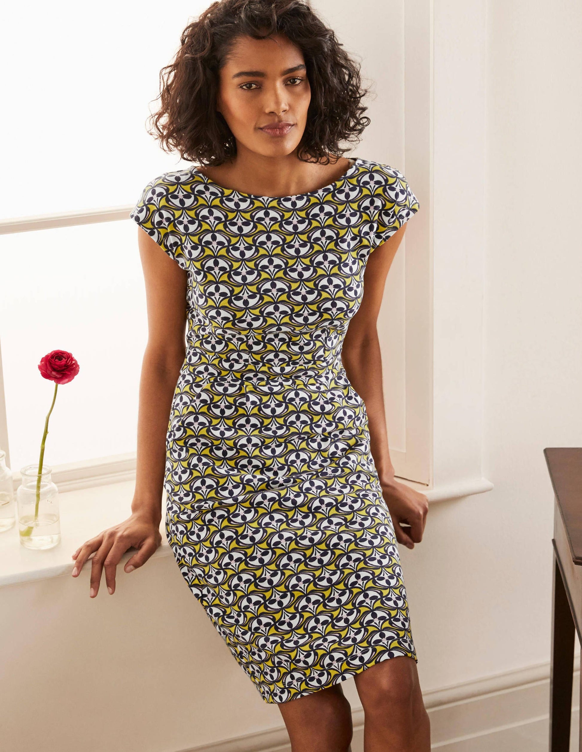 Florrie Jersey Dress-Chartreuse, Floral Fan-1