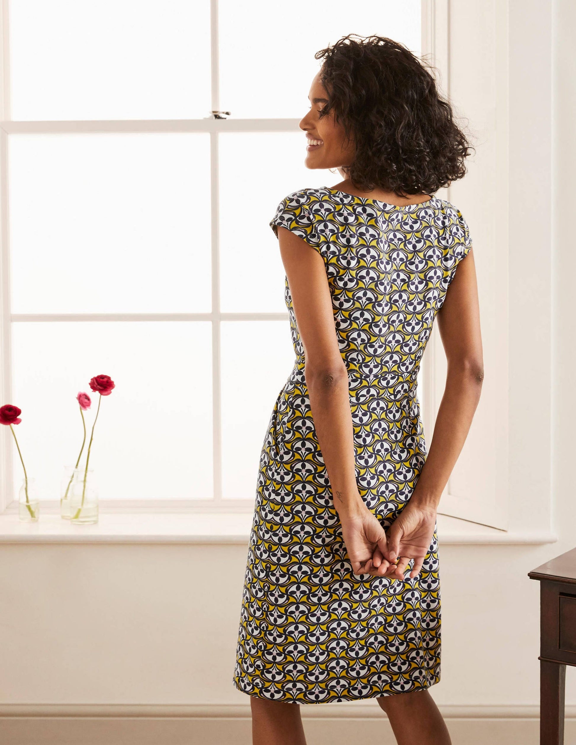 Florrie Jersey Dress-Chartreuse, Floral Fan-3