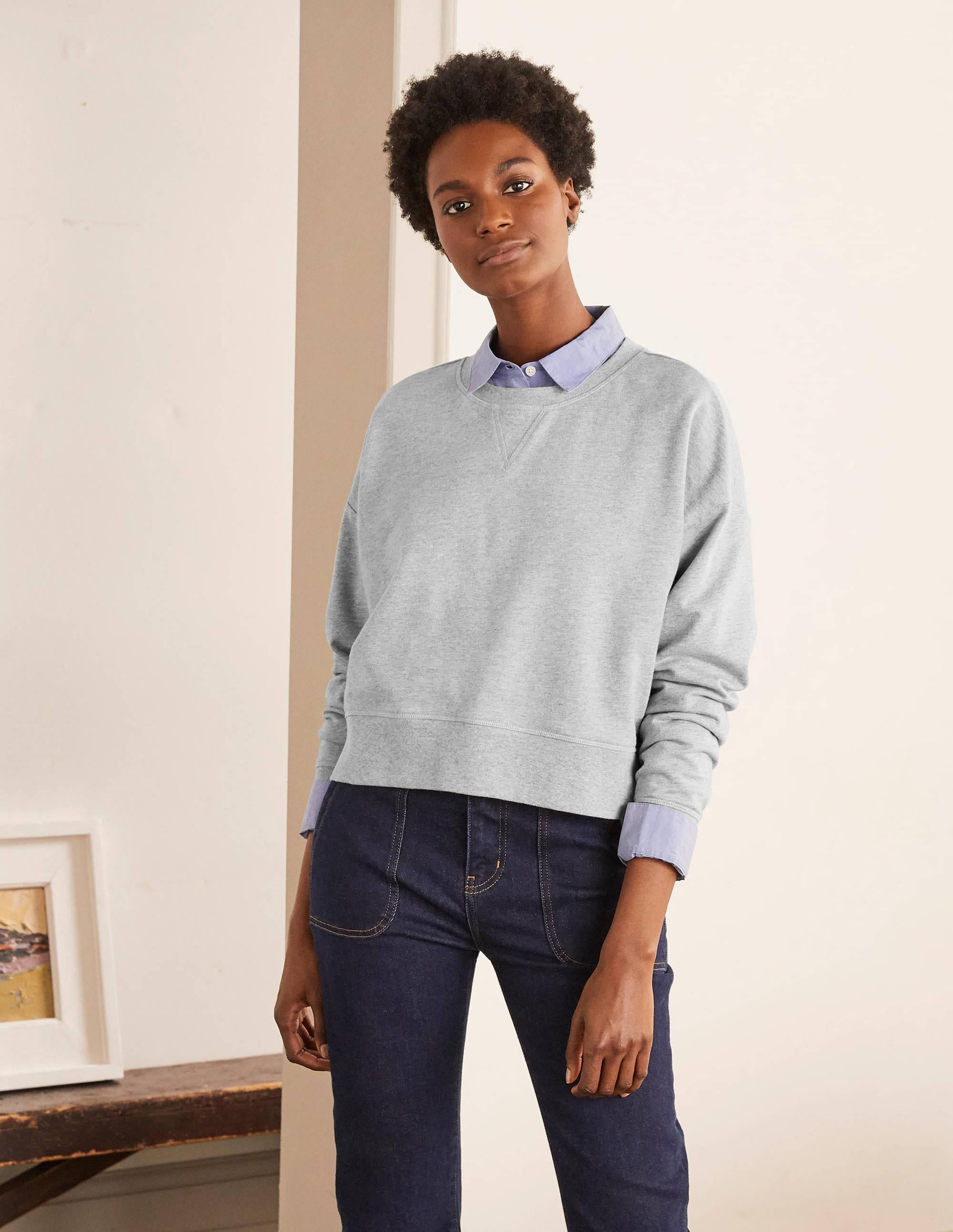 Cropped Sweatshirt-Grey Marl - Image 5