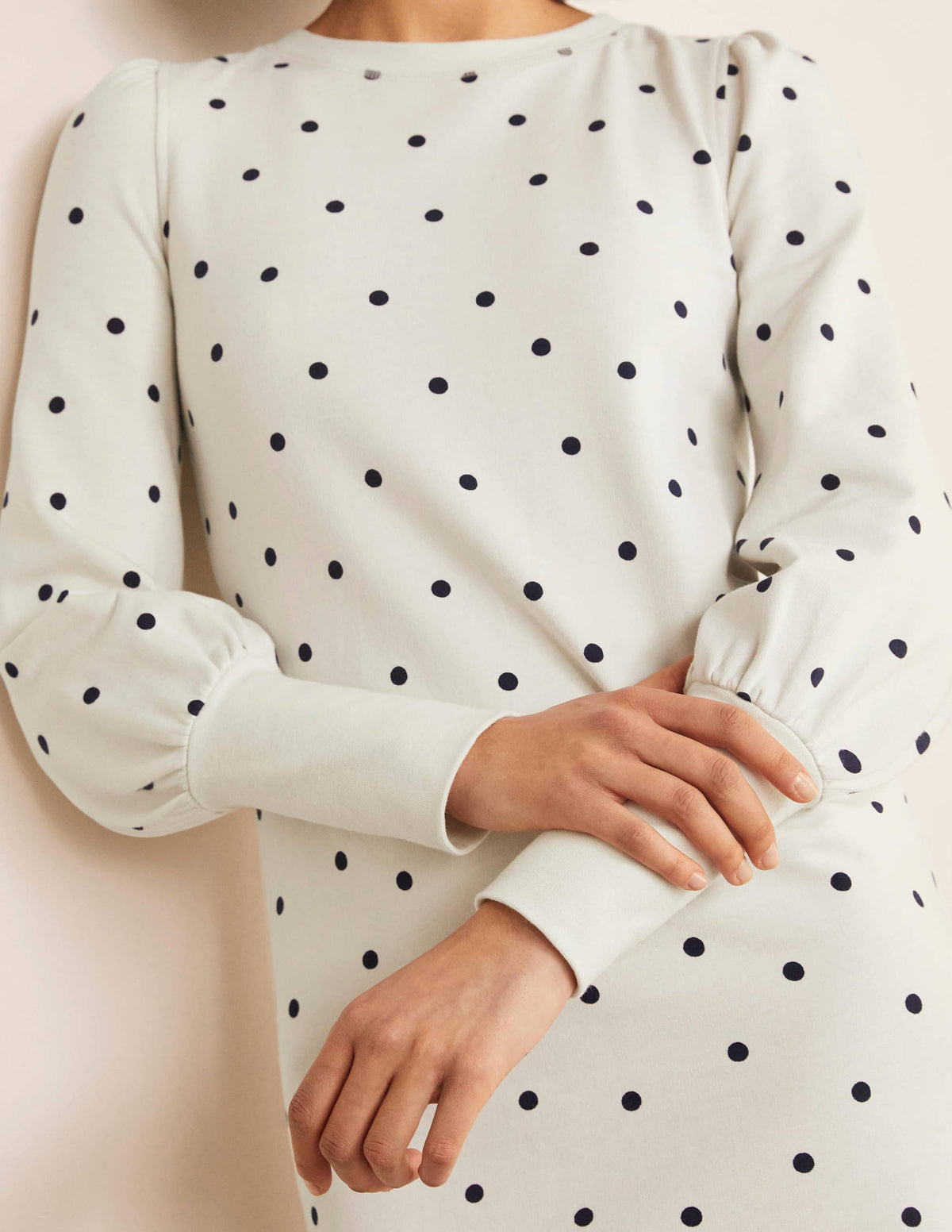 Romona Sweatshirt Dress-Ivory and Navy, Polka - Image 4