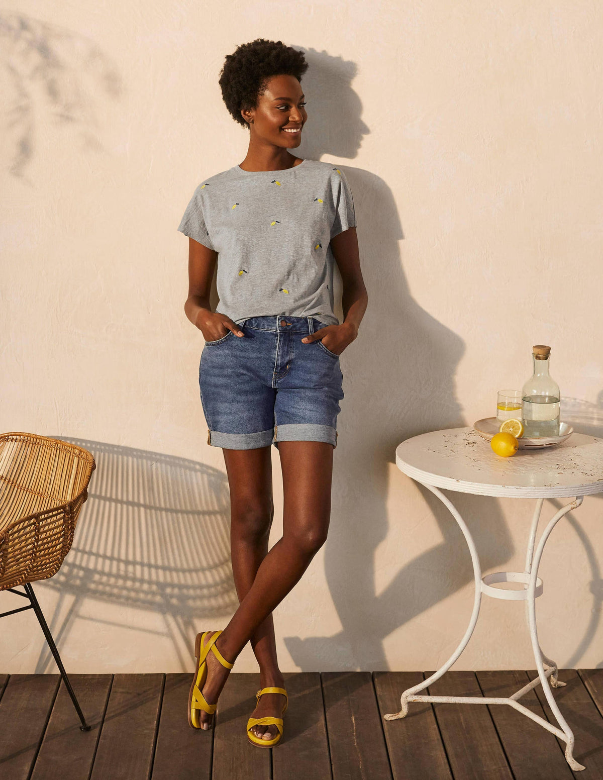 Lena Embroidered Jersey Tee-Grey Marl, Embroidered Lemons-2