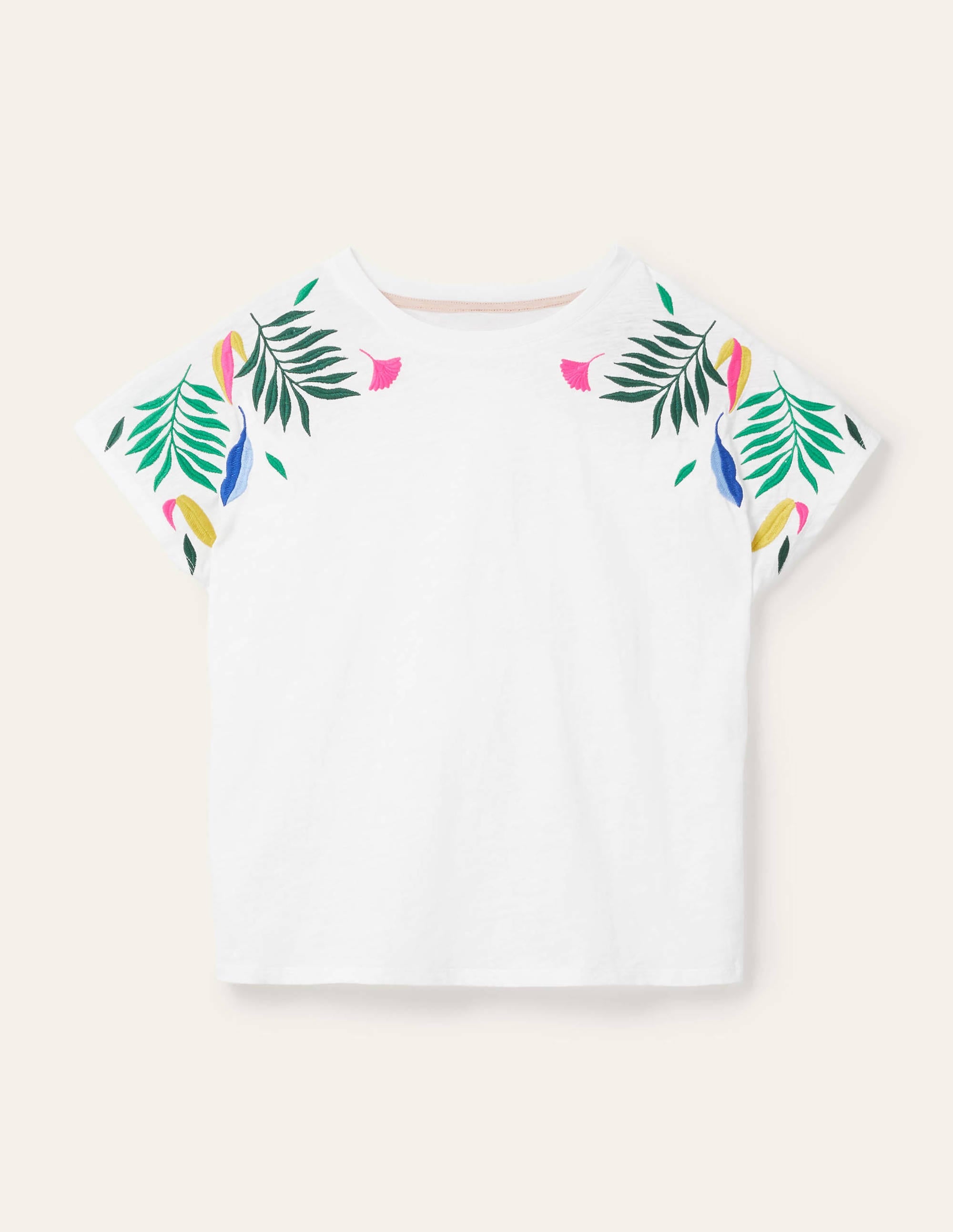 Lena Embroidered Jersey Tee-White, Multi Embroidery - Image 6