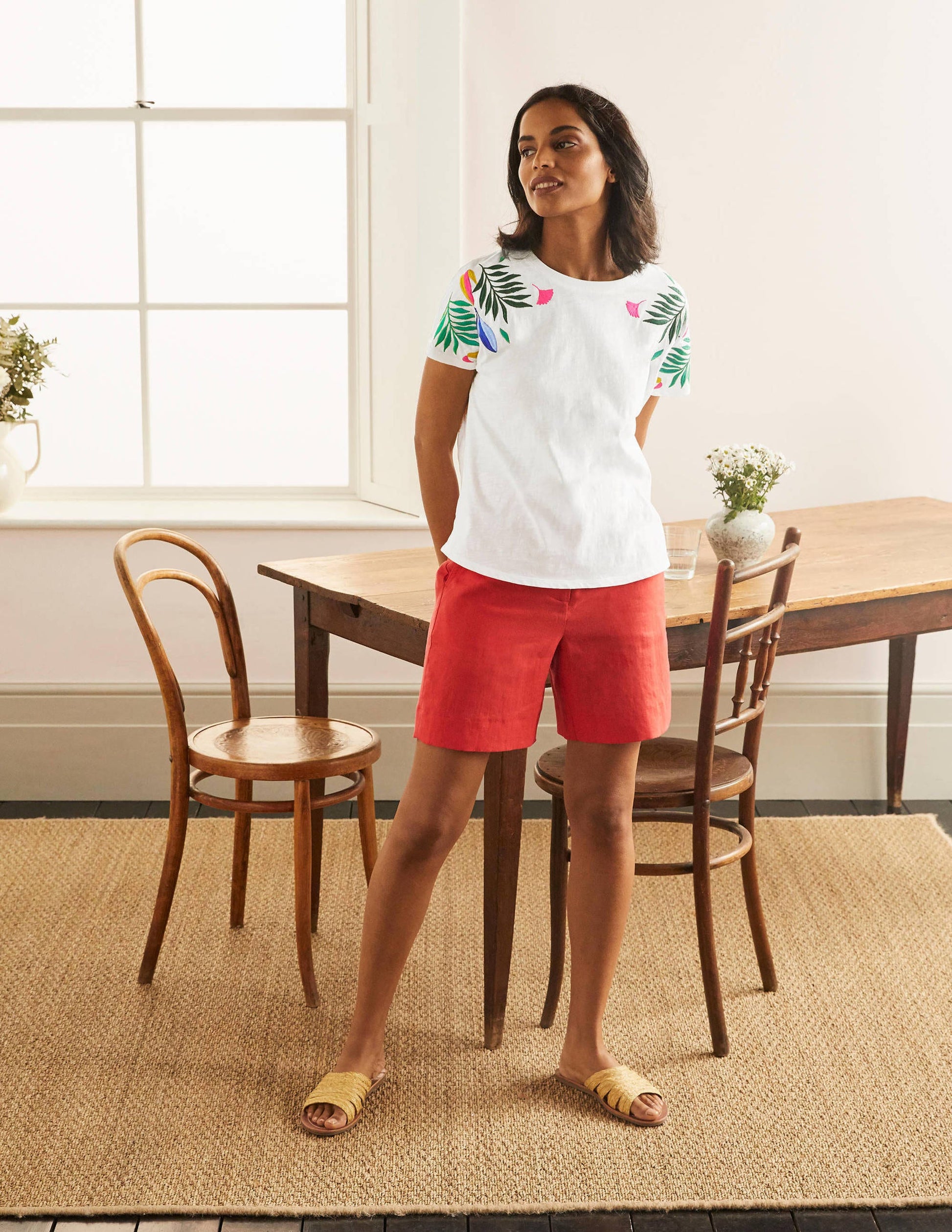 Lena Embroidered Jersey Tee-White, Multi Embroidery-2