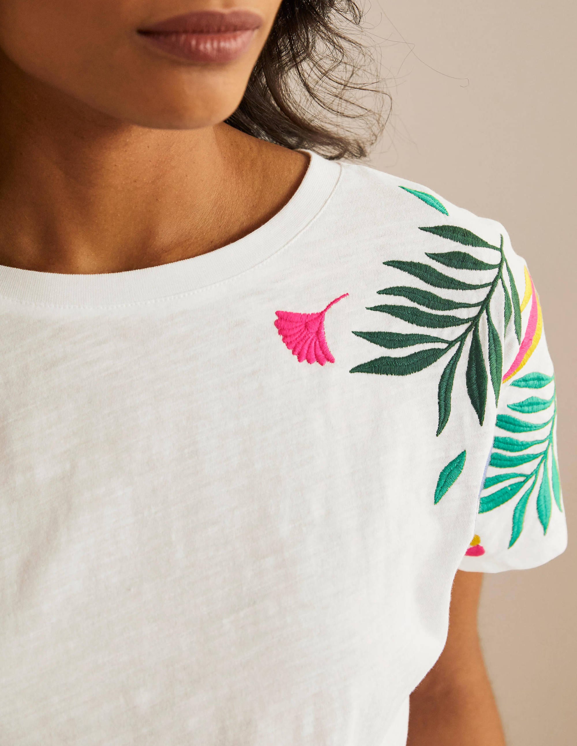 Lena Embroidered Jersey Tee-White, Multi Embroidery - Image 4