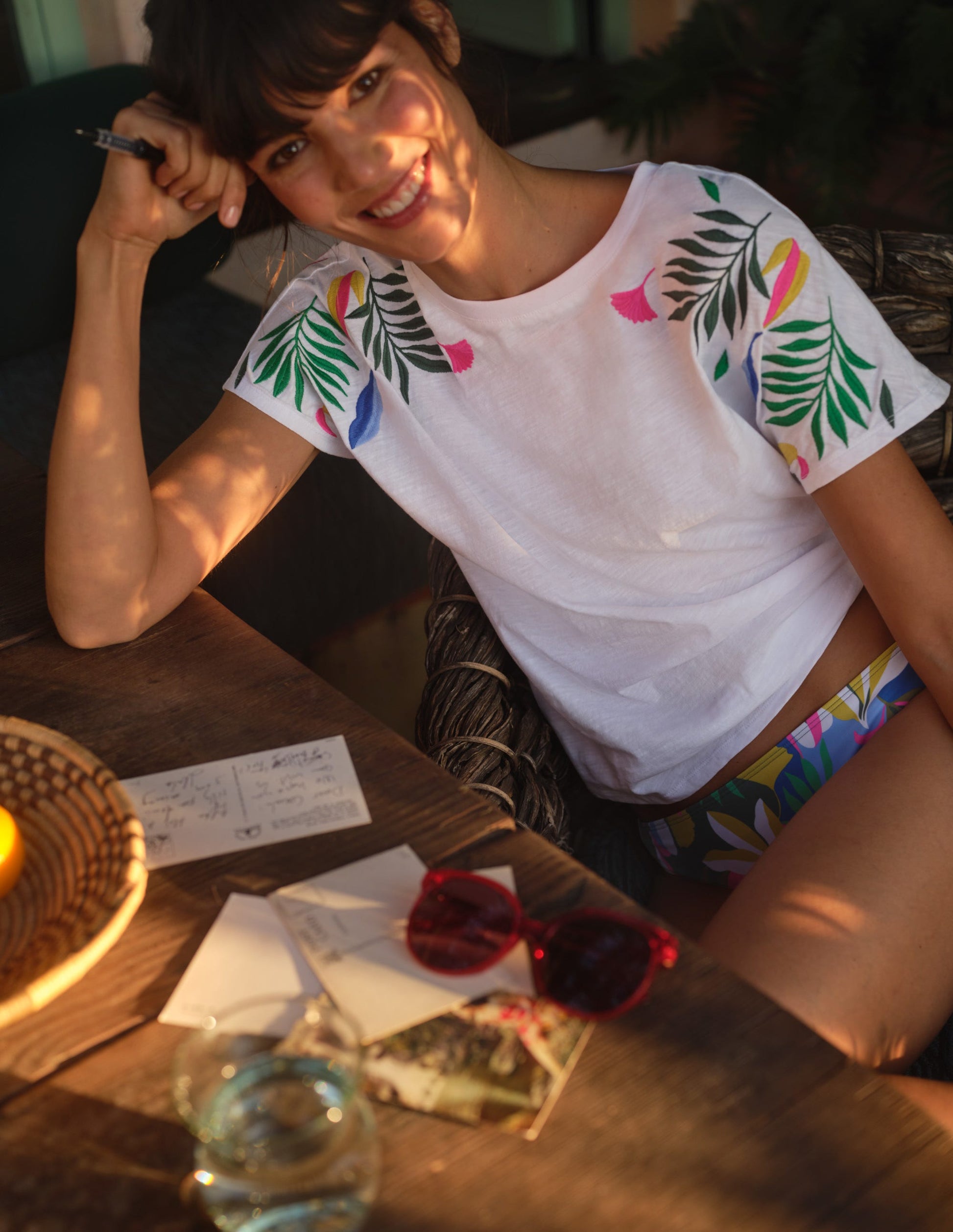 Lena Embroidered Jersey Tee-White, Multi Embroidery-5