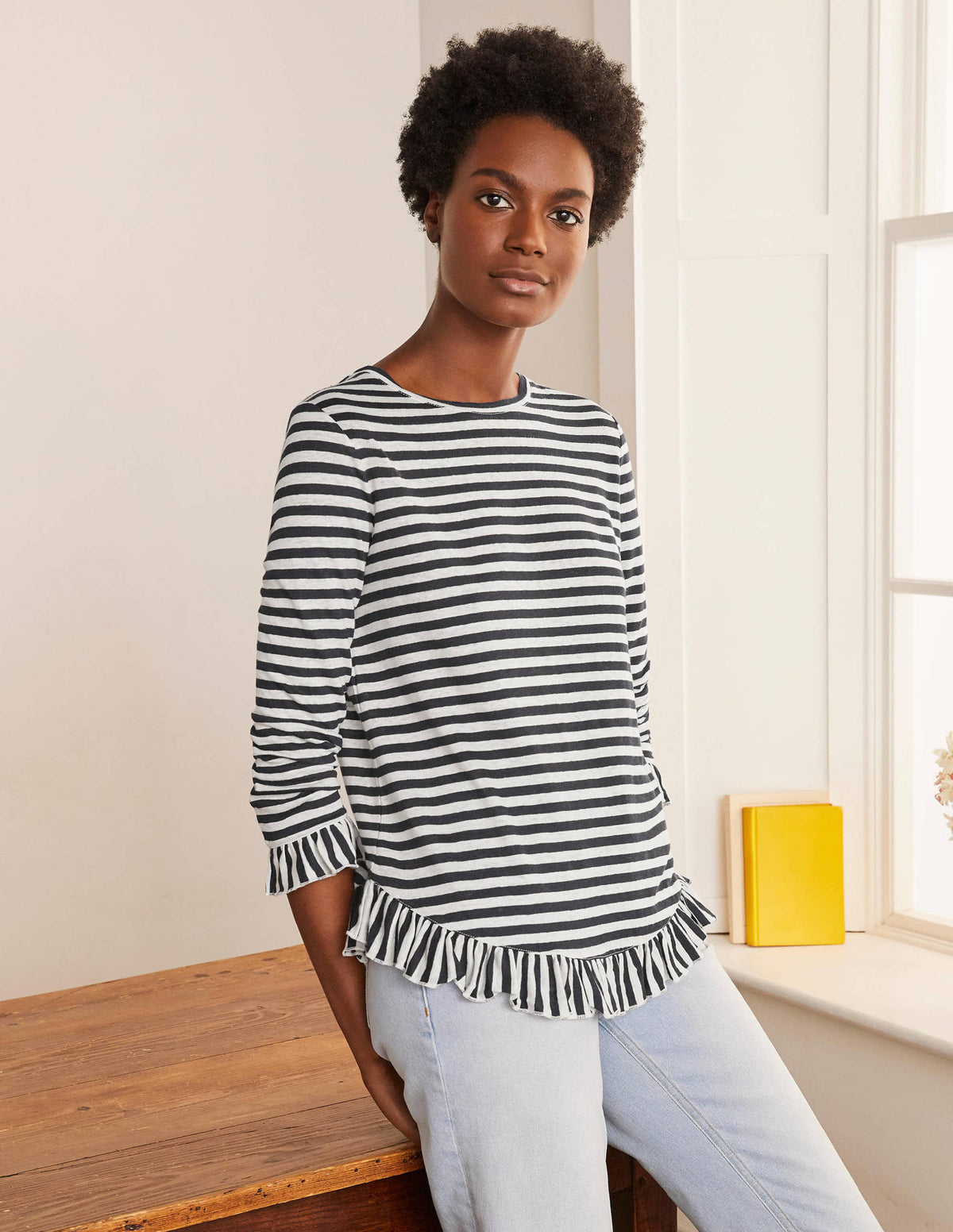 Dorothy Linen Jersey Top-Navy/ Ivory-1