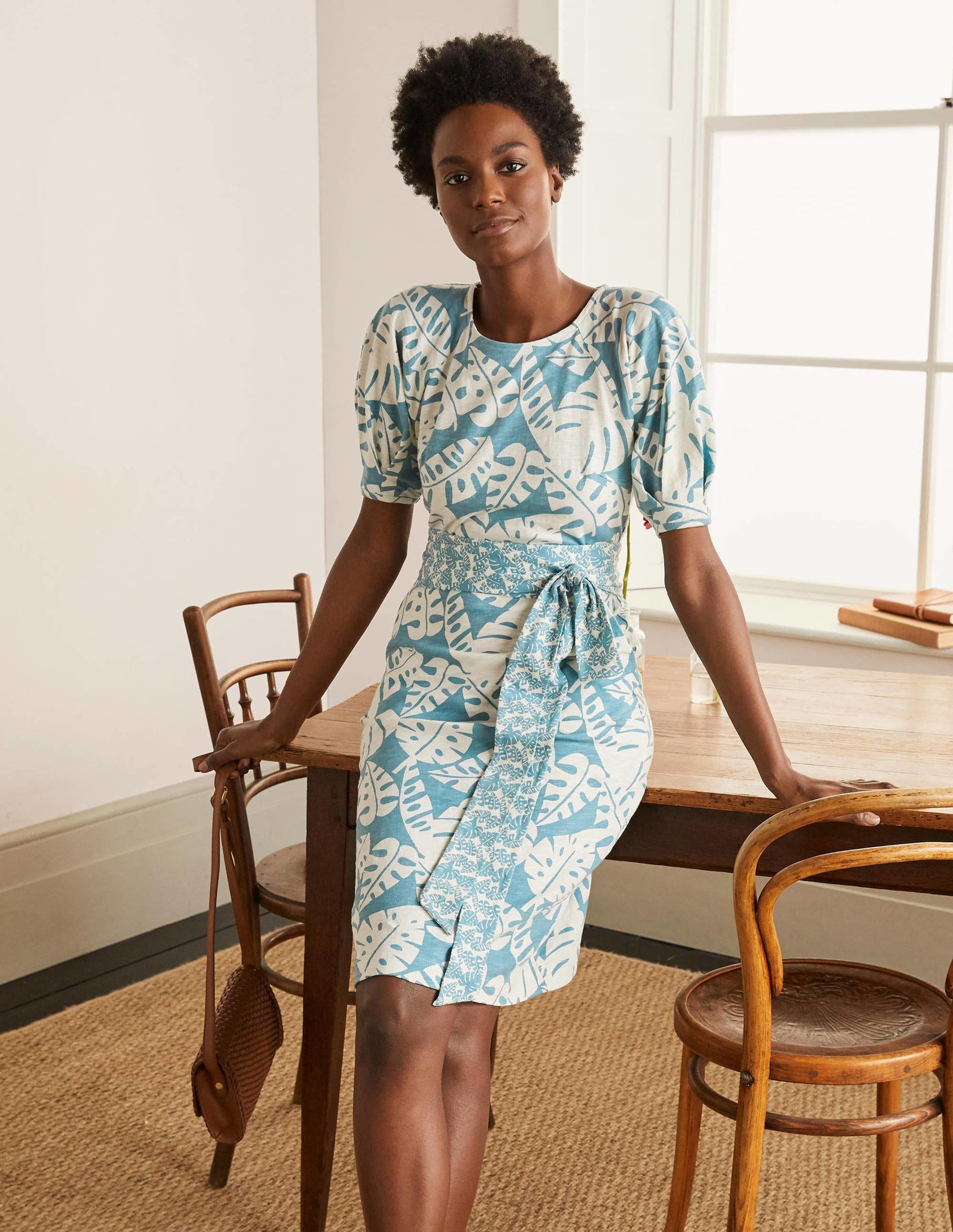 Amanda Belted Jersey Dress-Heritage Blue, Banana Leaf-1