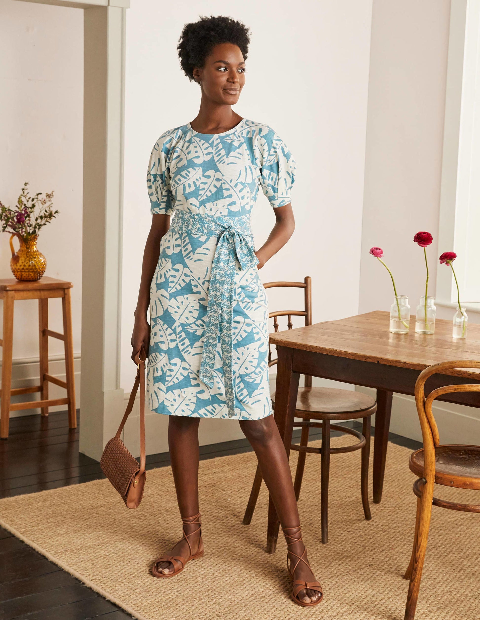 Amanda Belted Jersey Dress-Heritage Blue, Banana Leaf-2