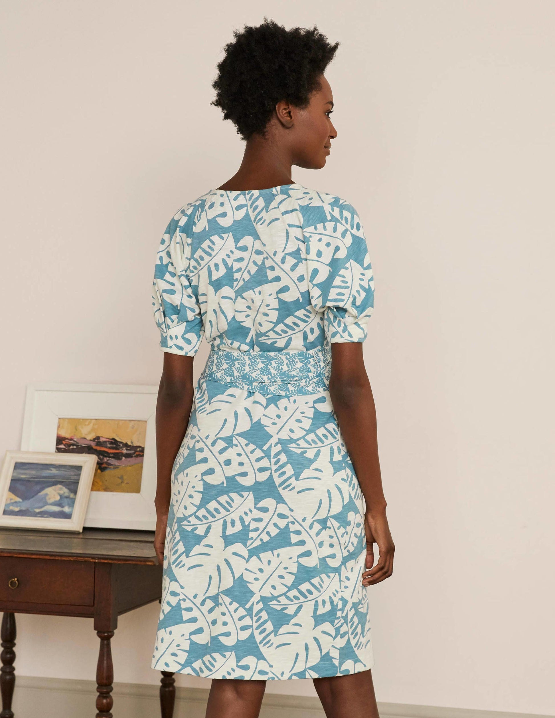 Amanda Belted Jersey Dress-Heritage Blue, Banana Leaf-3