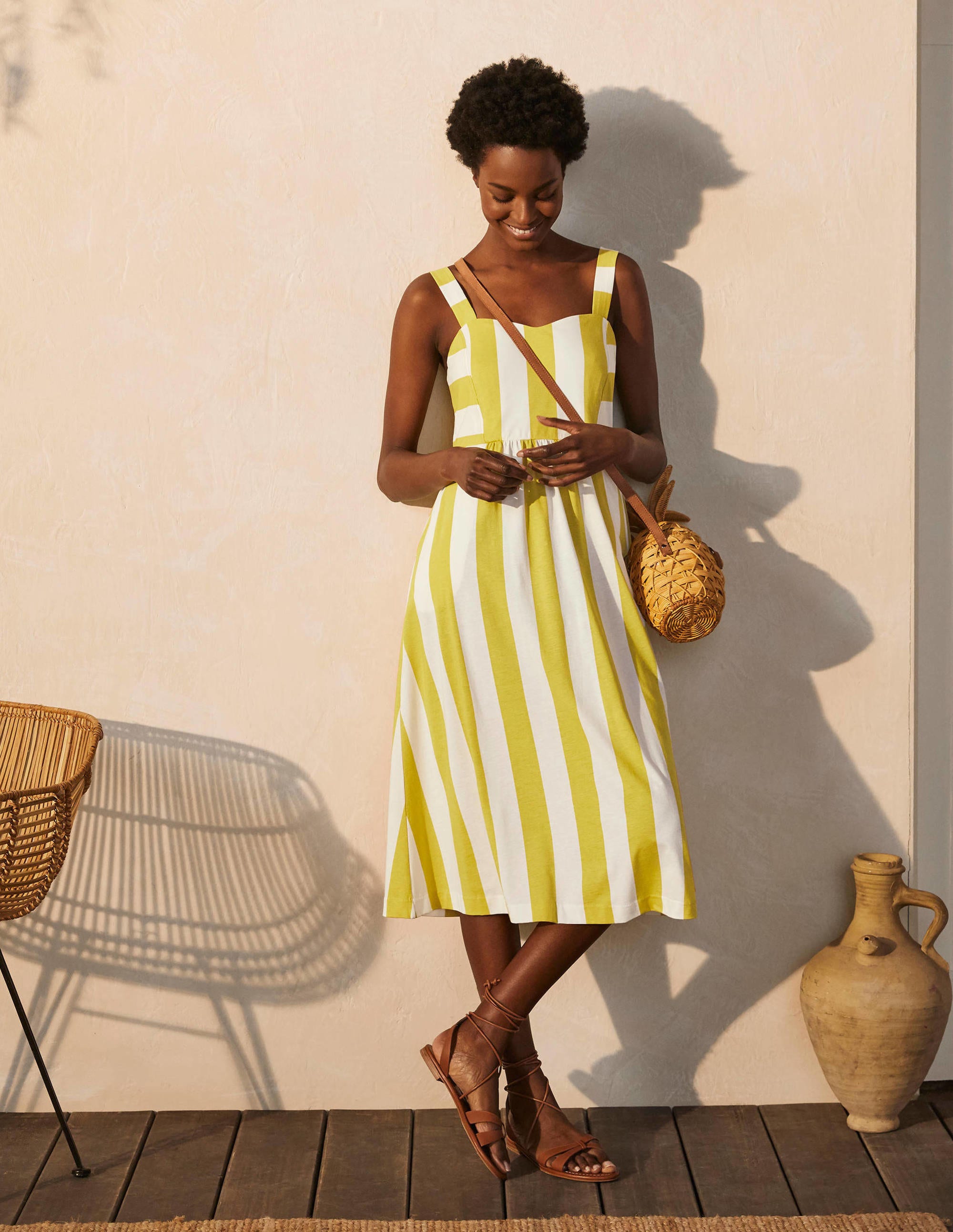 Lucy Jersey Stripe Dress-Chartreuse Ivory Stripe - Image 1