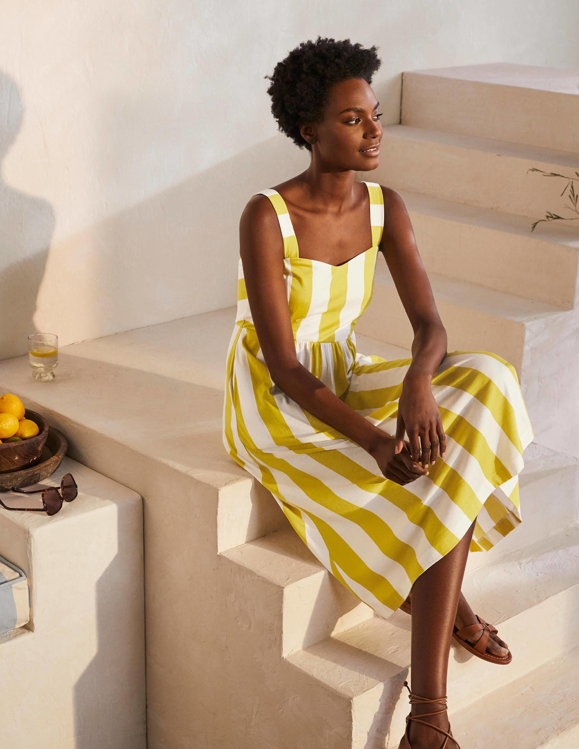 Lucy Jersey Stripe Dress-Chartreuse Ivory Stripe - Image 2